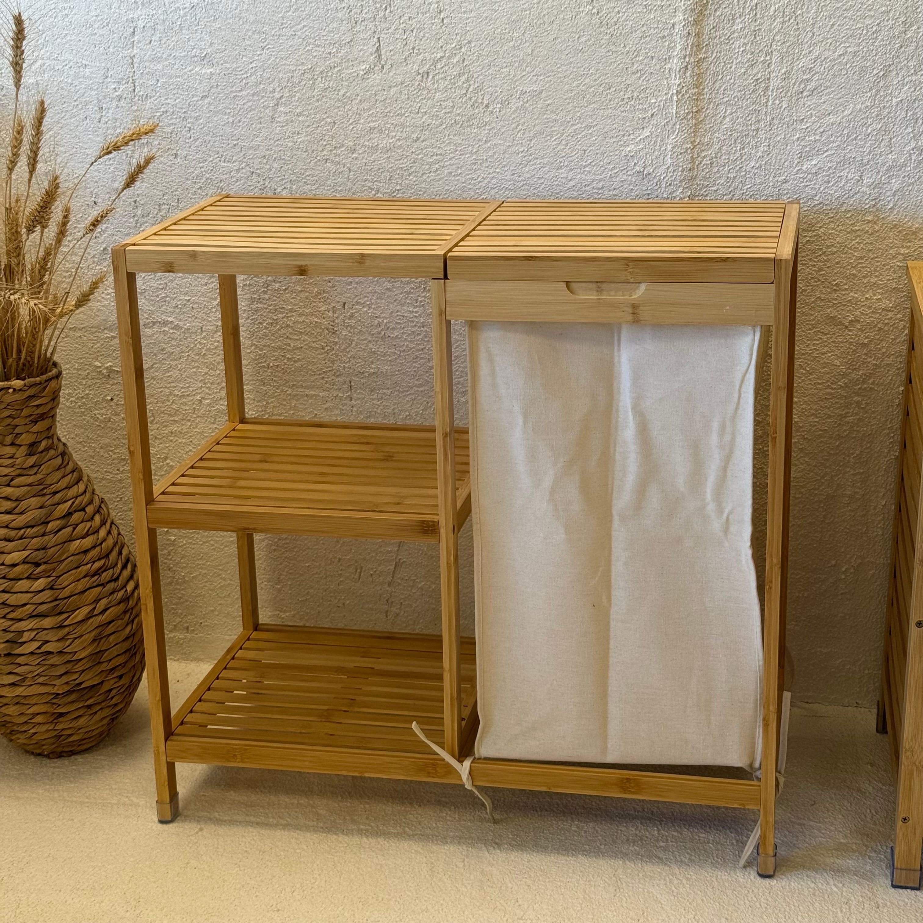 Bambu Dolap ve Kirli Çamaşır Sepeti 68x33x65 cm 