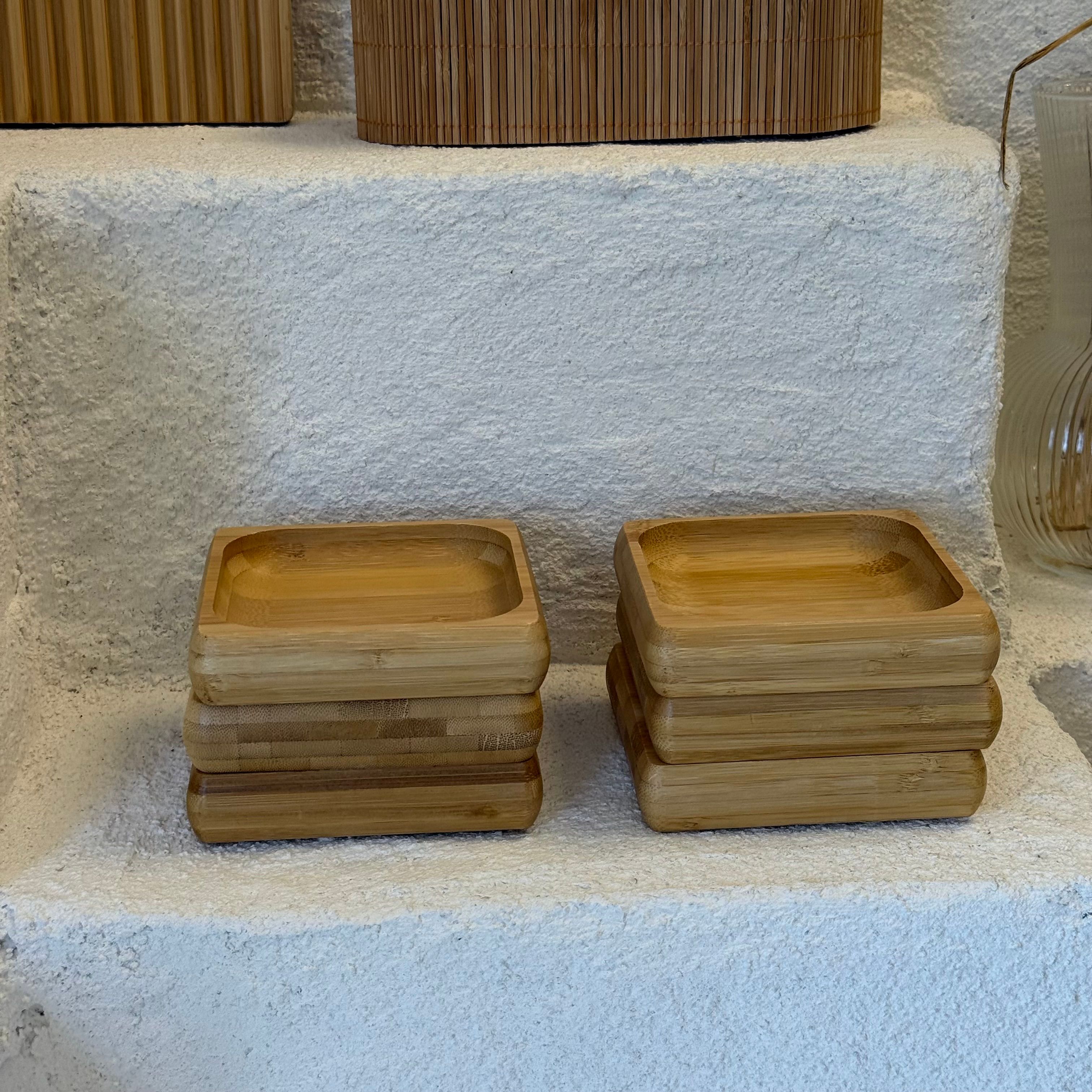  Eva Bambu Kare Çerezlik Kahvaltılık Seti 12x12x2,5 cm 6 adet (SÜPER FİYAT)