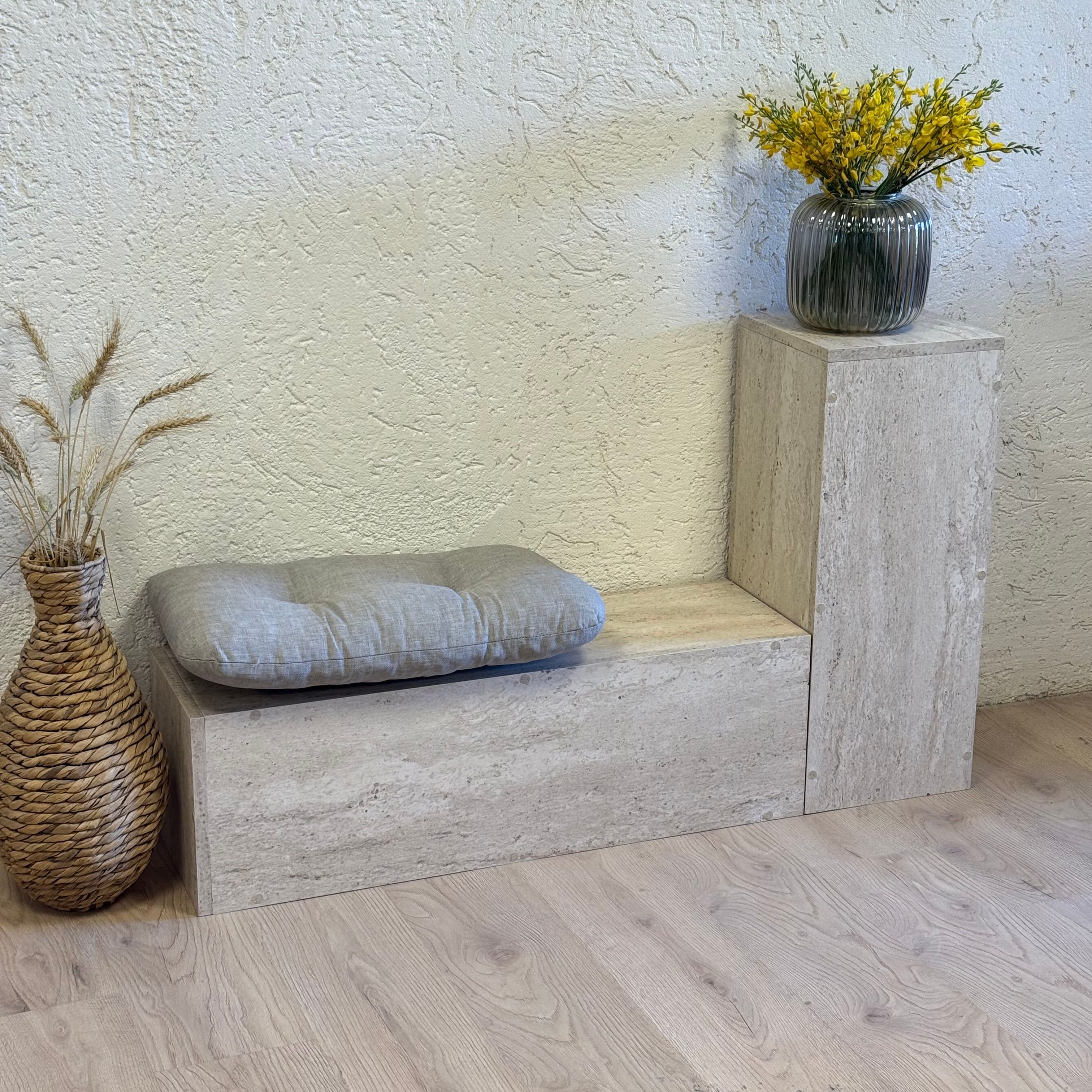 Stella İki Boy, Dekoratif Dresuar Sütun, Traverten Desen, B.Boy 90x28x28 cm, K.Boy 70x28x28 cm 