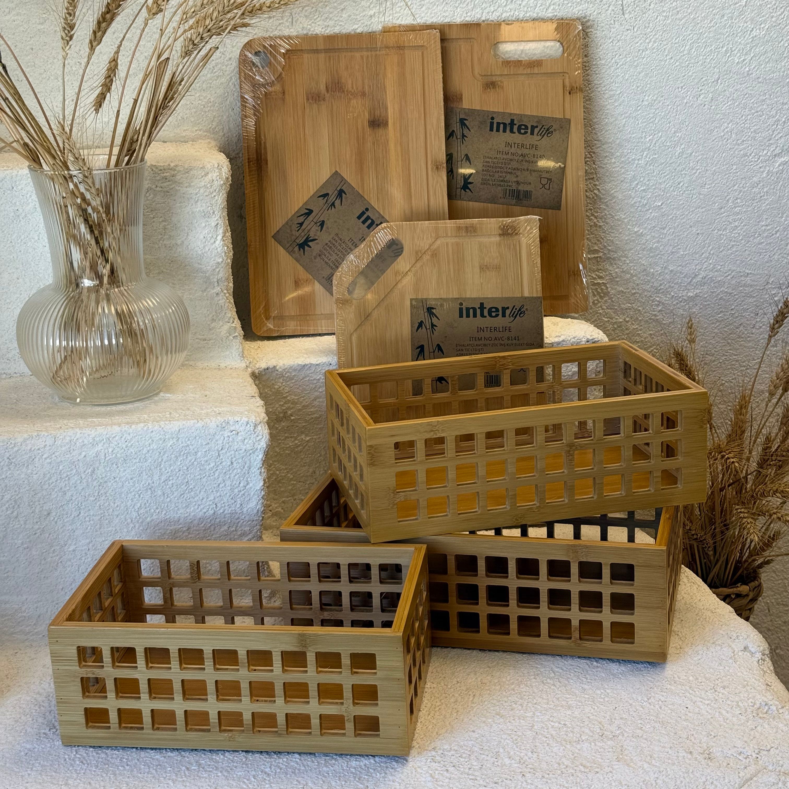 Marlin Bambu 3'Lü Banyo Organizer Alana, 3 Adet Bambu Kesme Tahtası Hediye  