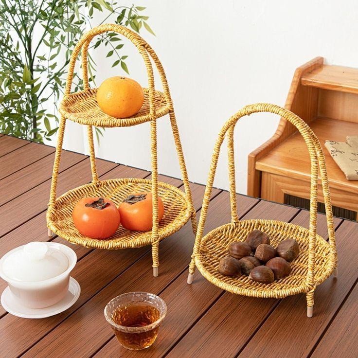 Deo Rattan İki Katlı Meyvelik Sunumluk Naturel 