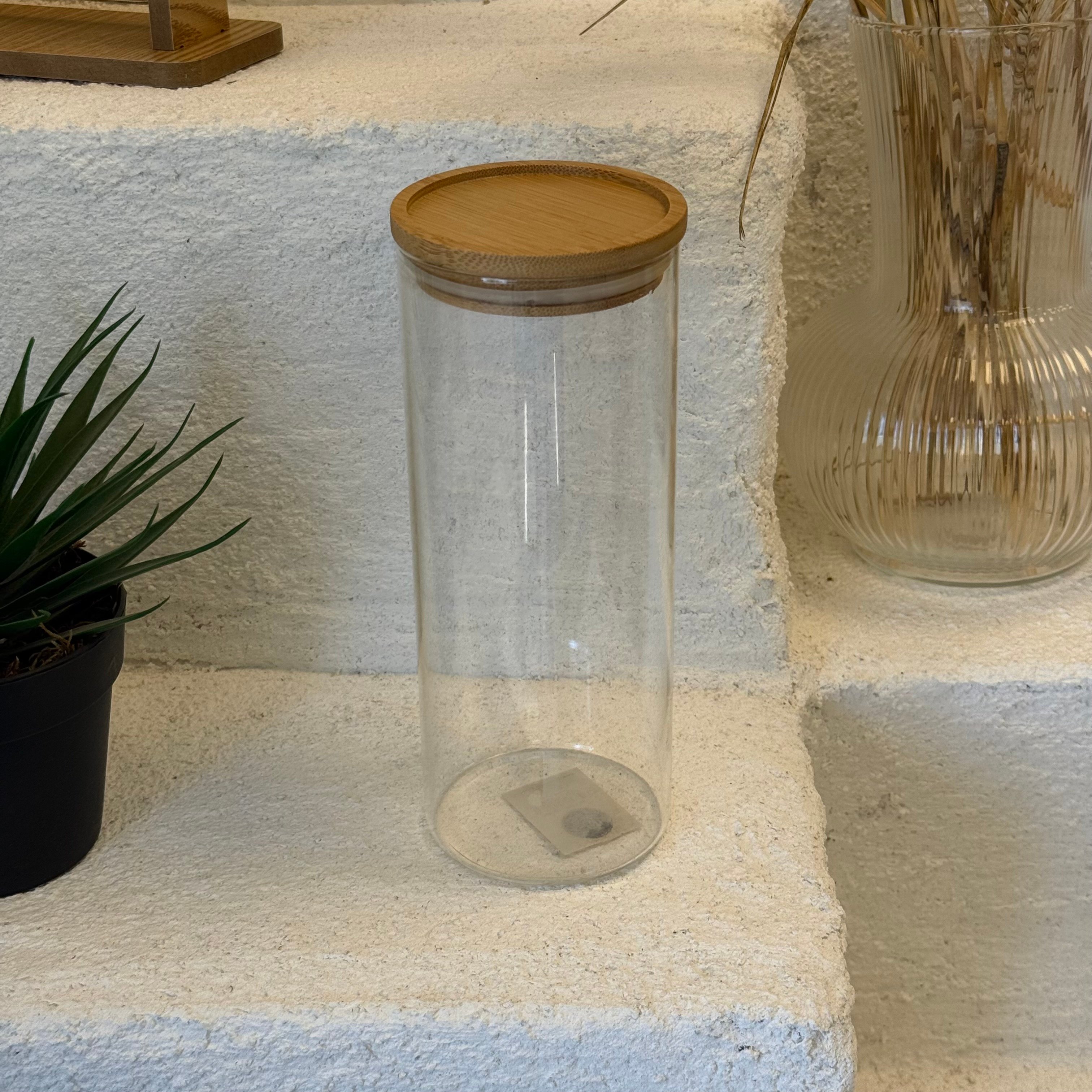 Yuvarlak Bambu Kapaklı Cam Kavanoz 20,5x8,5x8,5 cm 