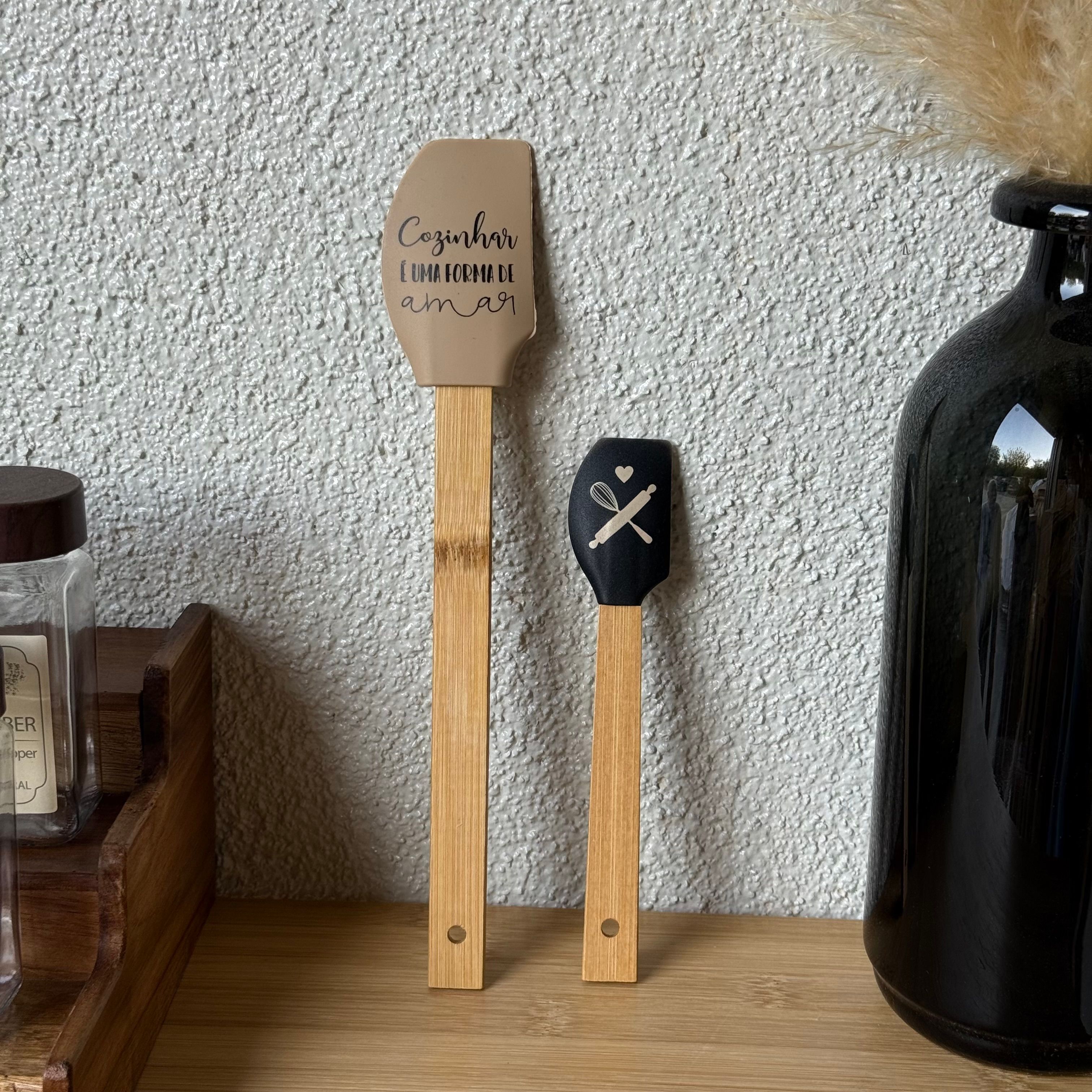 Medusa İki Boy Bambu Saplı Silikon Spatula Seti 27 cm ,18 cm Krem-Siyah