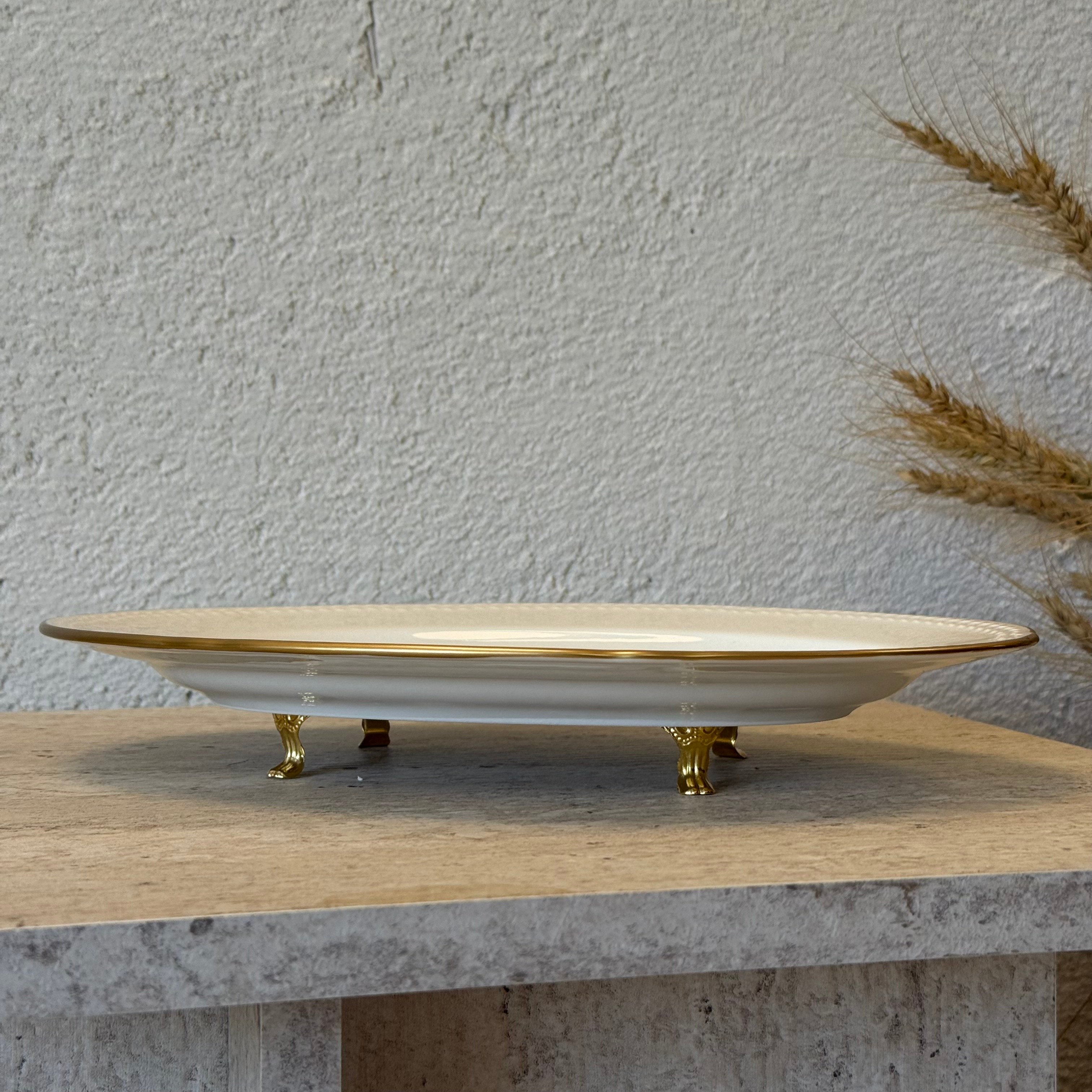 Firuze Gold Yaldızlı Porselen Oval Ayaklı Kayık  30x21x4 cm (3799)