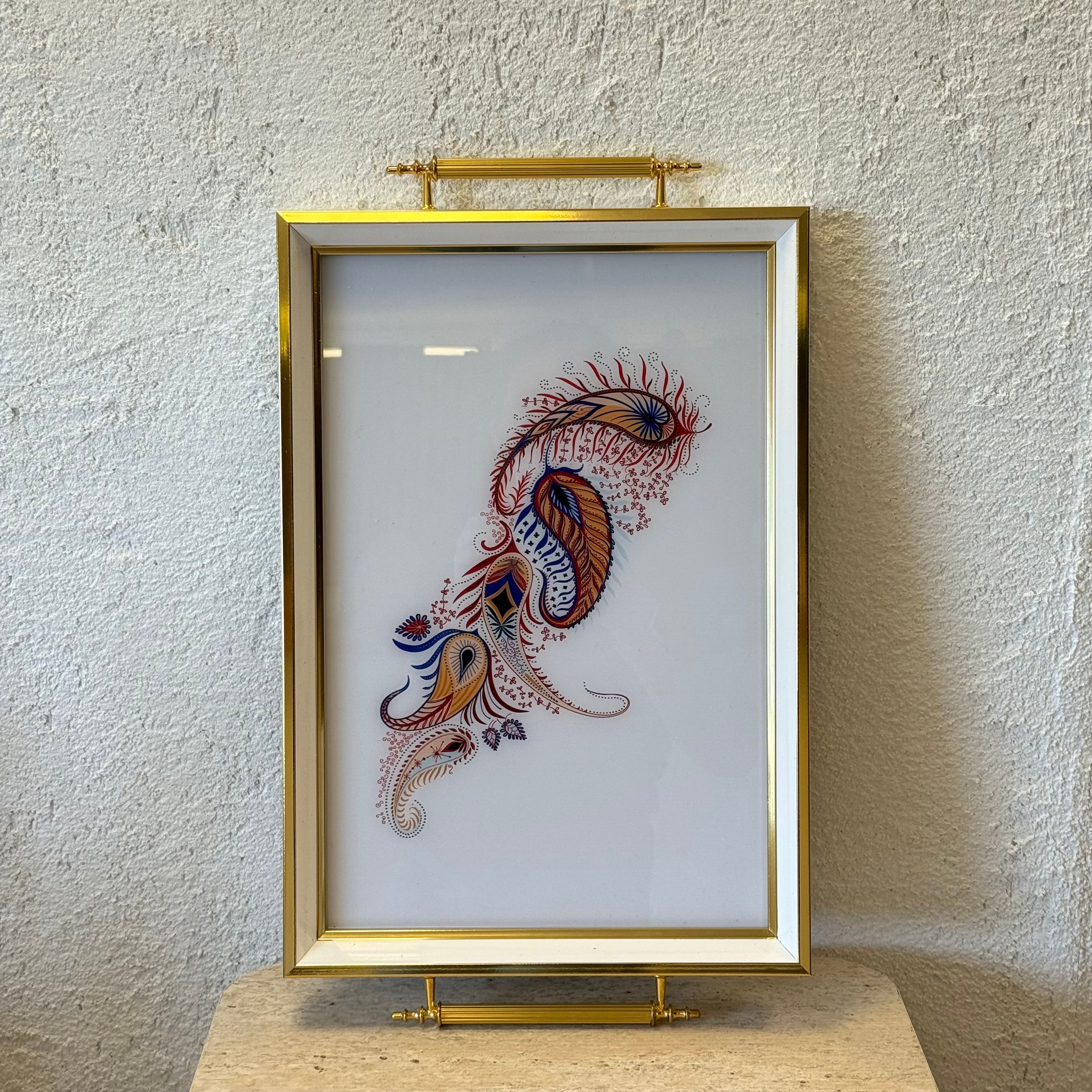 Sofya Büyük Boy Lüks Gold Detaylı Tepsi Beyaz 48x29 cm 
