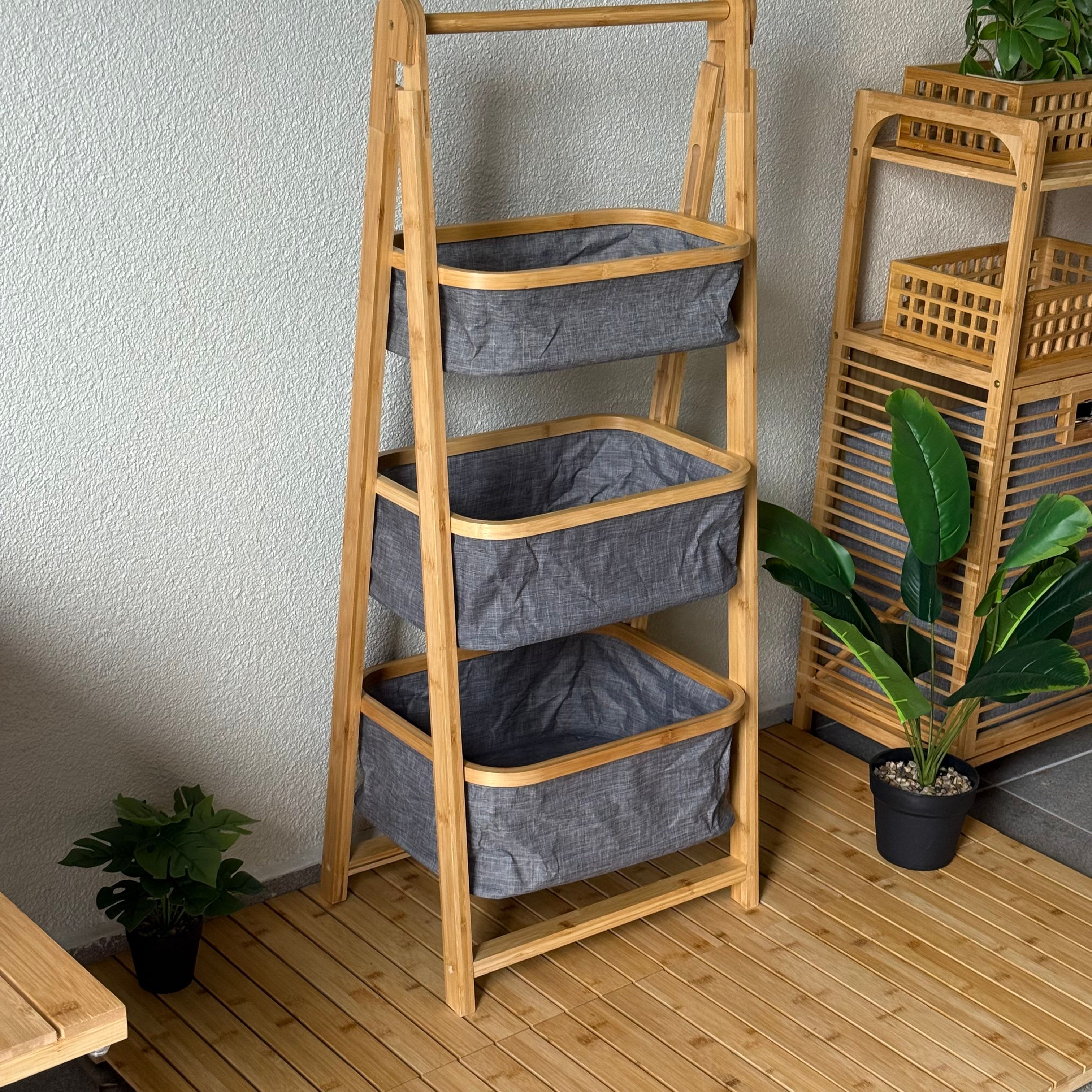 Elbi Bambu Sepetli Banyo yada Mutfak Rafı 110x45 CM 