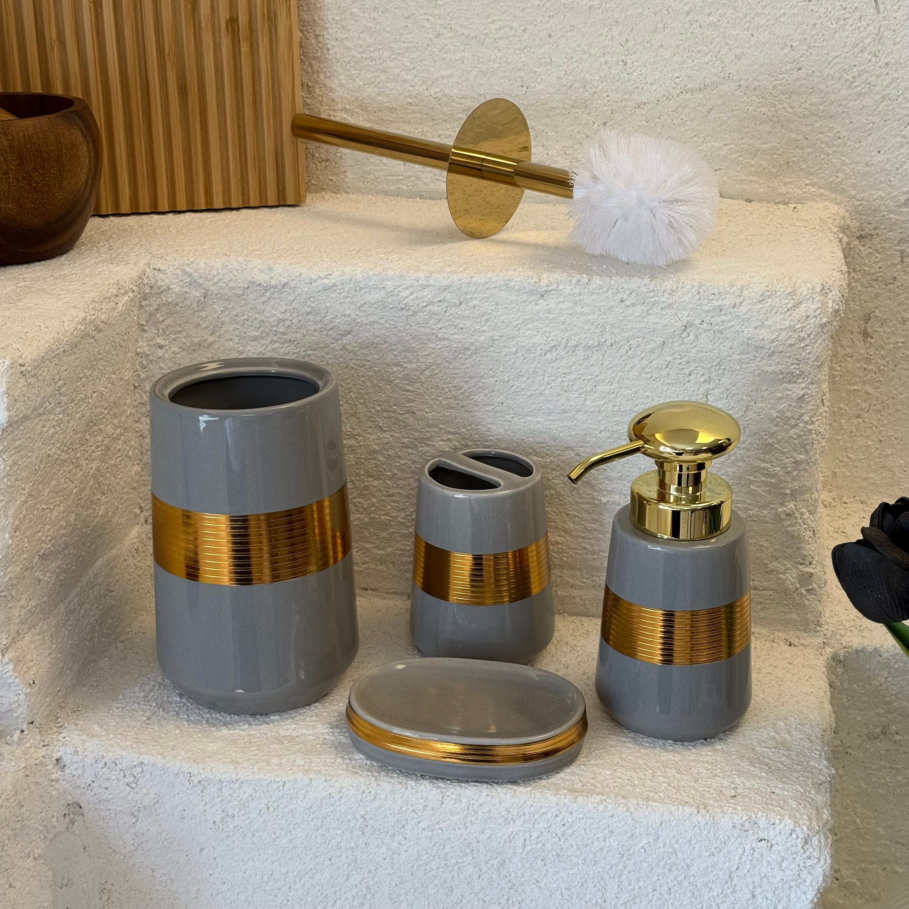 Kipra Porselen Banyo Seti 4 Parça Gri-Gold 