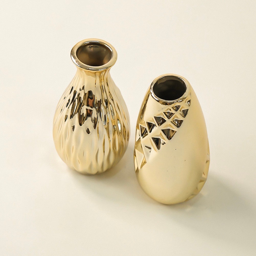 Lüks 2 li Gold Mini Dekoratif Vazo 11 cm 