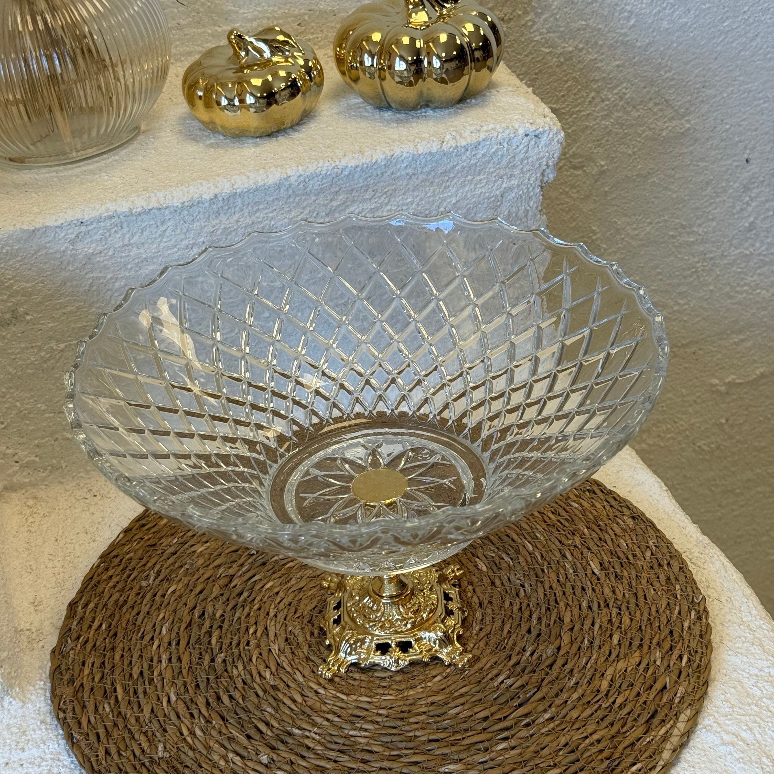 Hanedan Gold Ayaklı Cam Kase 29x29x18 cm (2721)