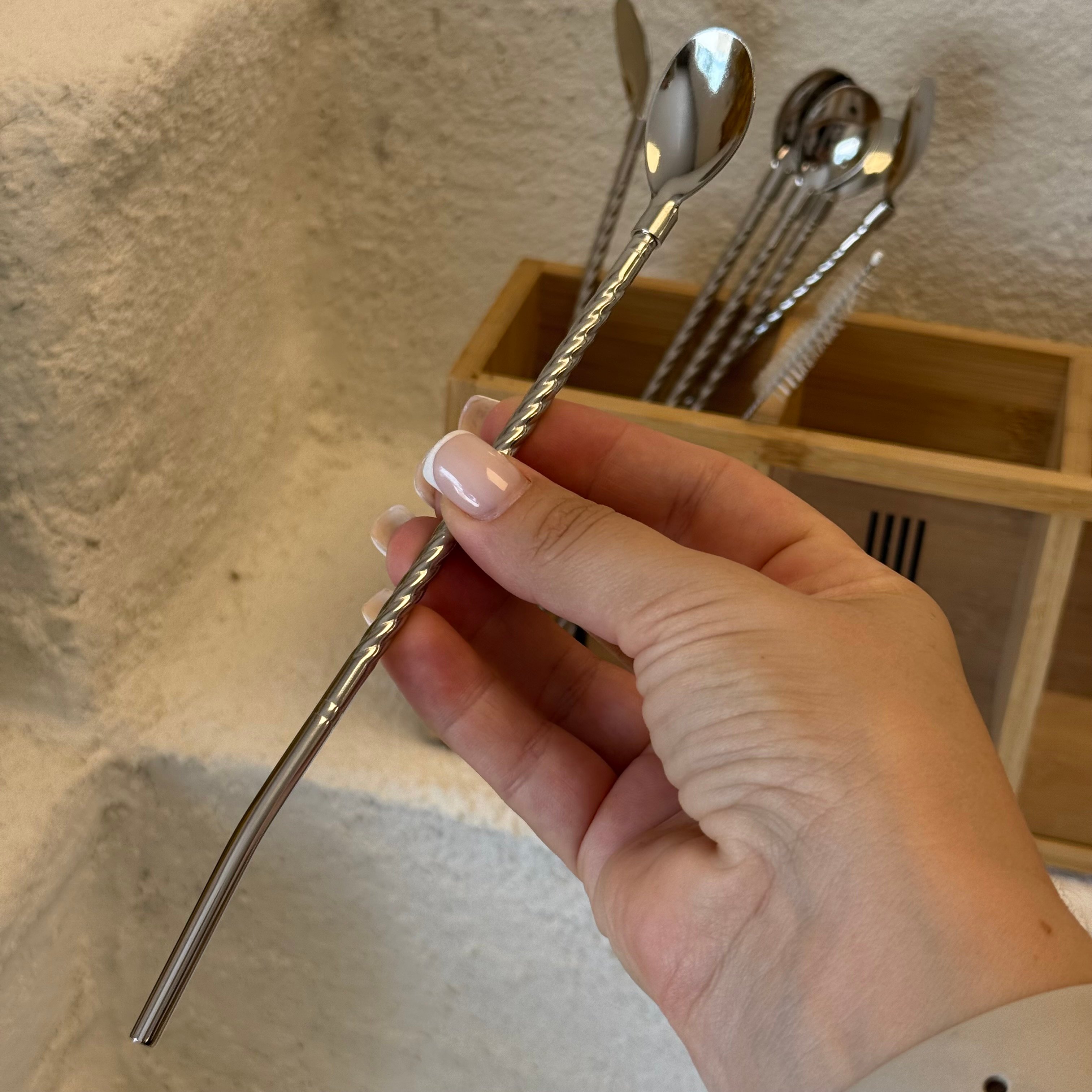 Dama Pipetli Kokteyl Veya Kahve Kaşığı 6 Adet 22 cm