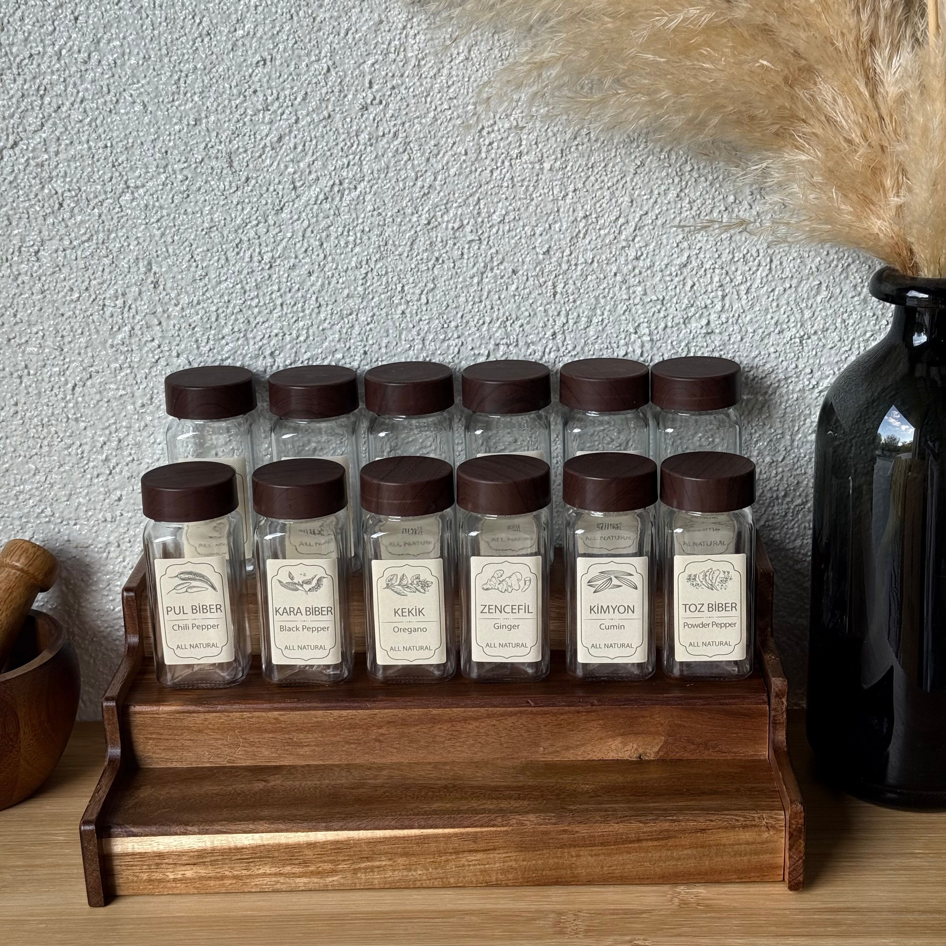 Mollen Vintage Açılır Kapanır Standlı 12'Li Cam Baharatlık Set