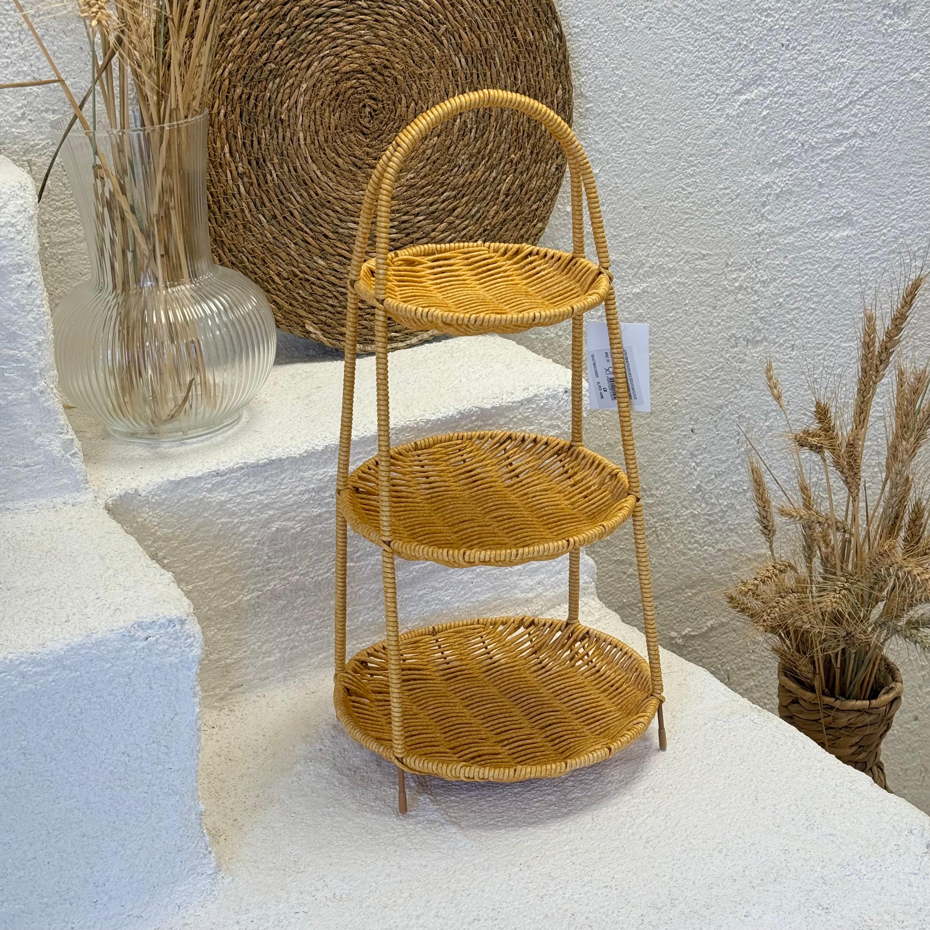 Alp 3 Katlı Rattan Meyvelik Sunumluk 43 cm 