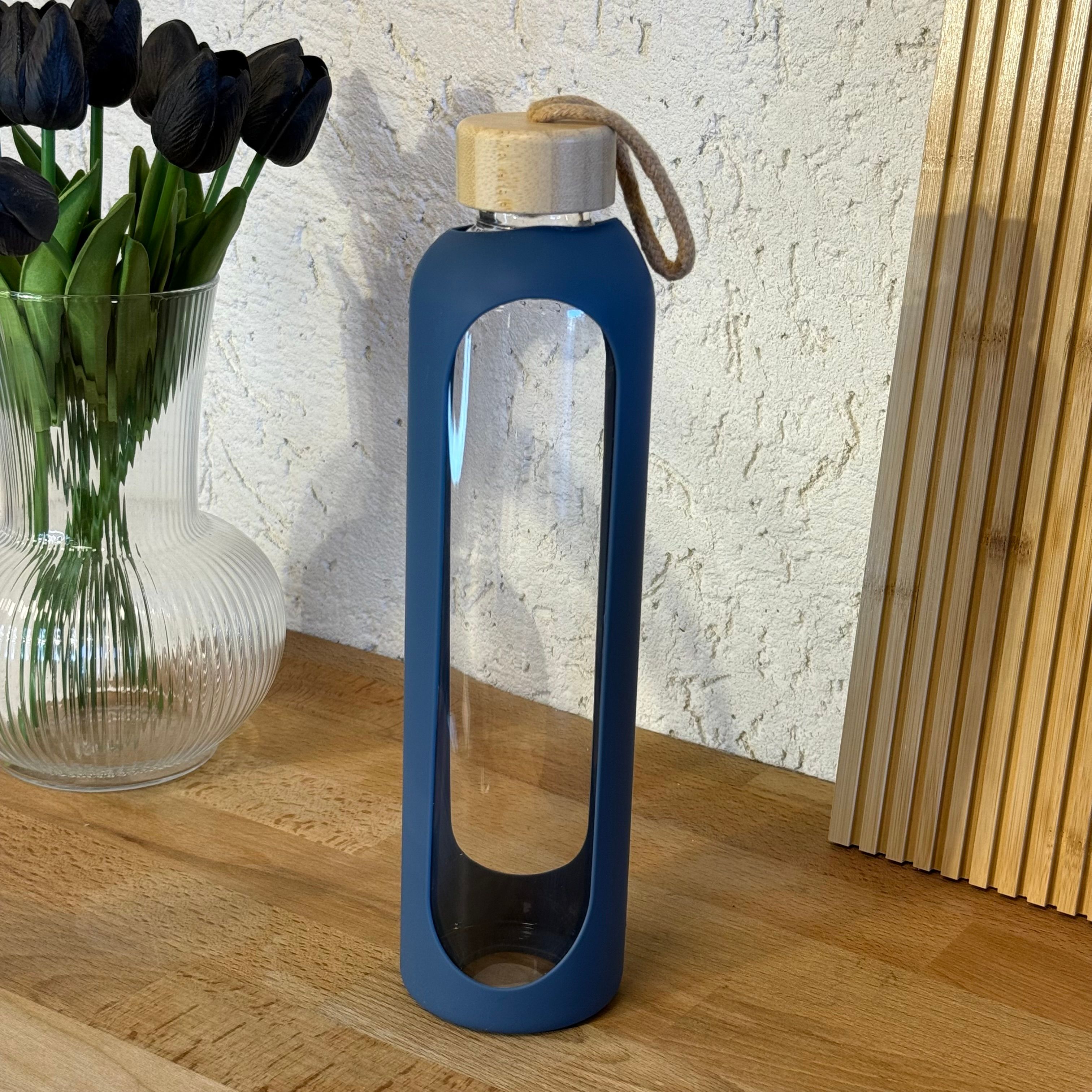 Buhara Silikon Tutmalı Cam Matara 1 Litre Lacivert