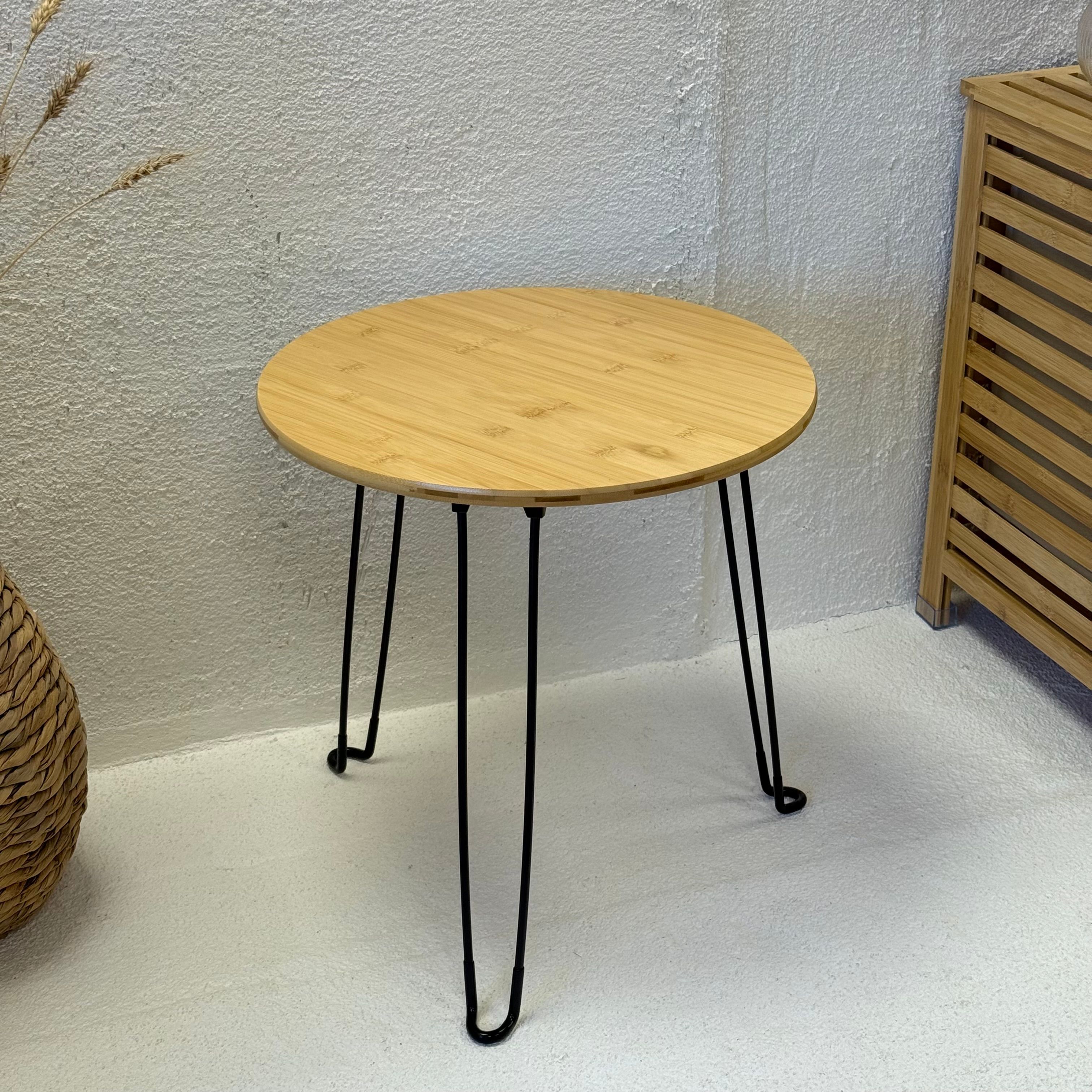 Katlanır Bambu Yuvarlak Orta Sehpa 44x44x46 cm 