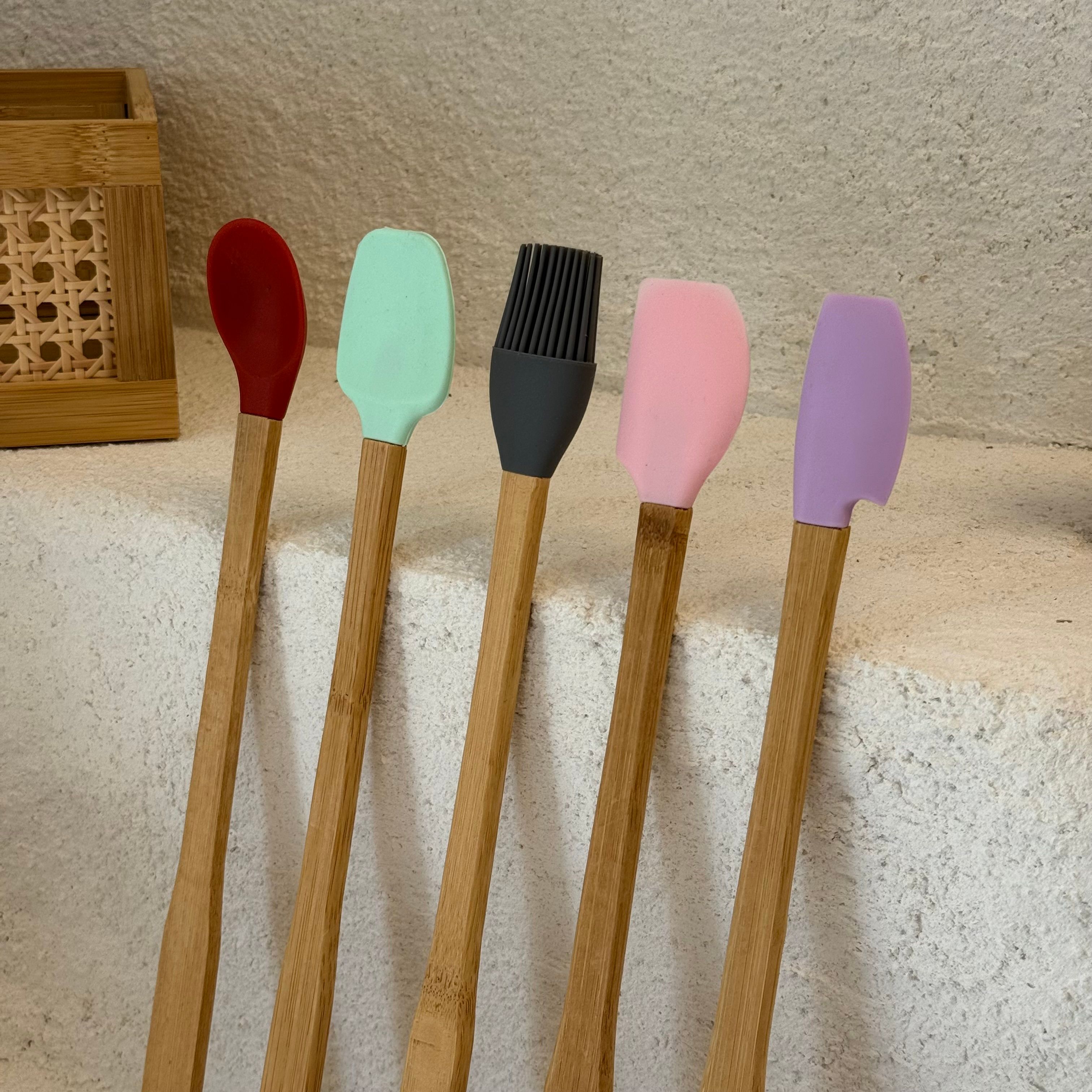 Robert  5 Parça Bambu Saplı Uzun Silikon Spatula Seti 30 cm (Süper Fiyat)