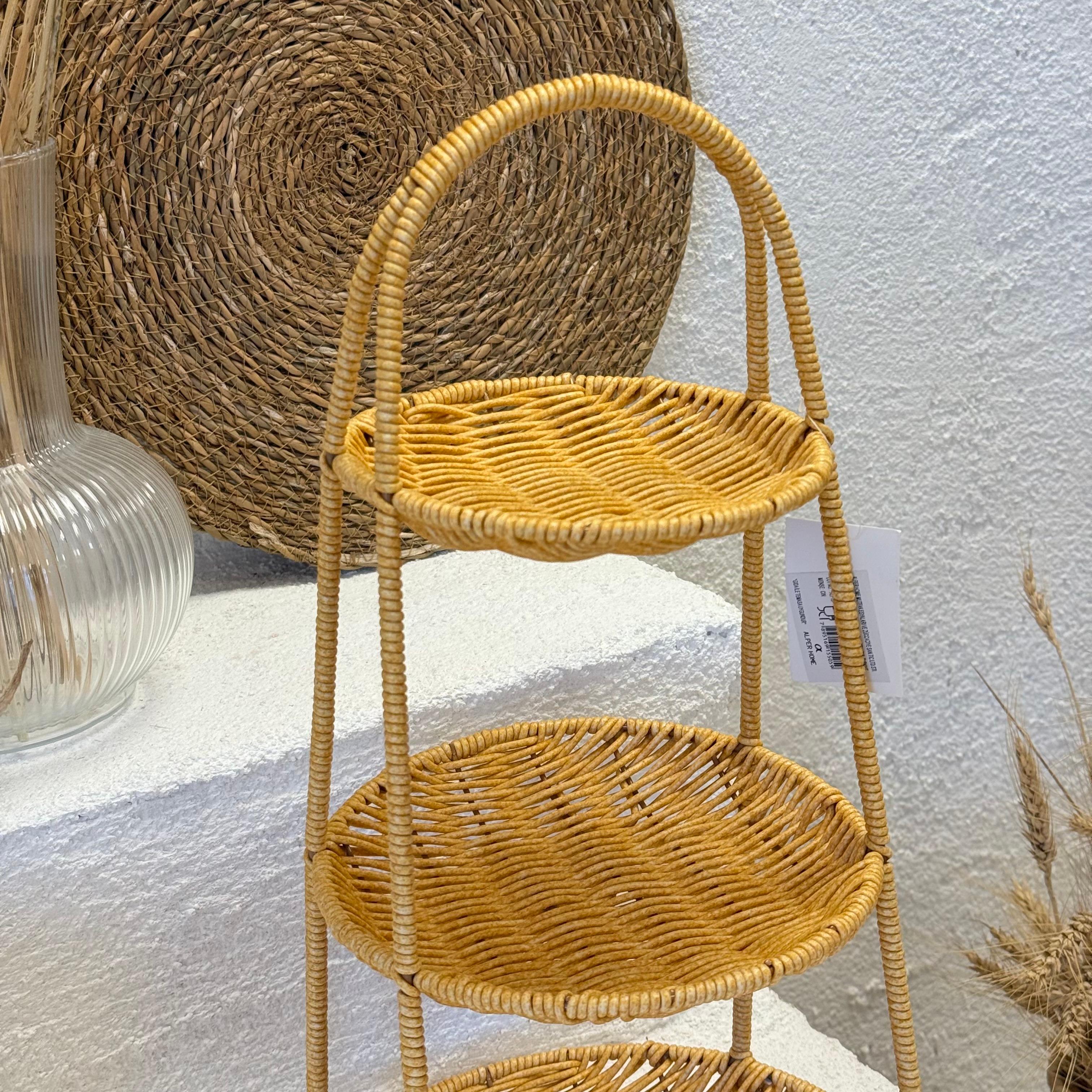 Alp 3 Katlı Rattan Meyvelik Sunumluk 43 cm 