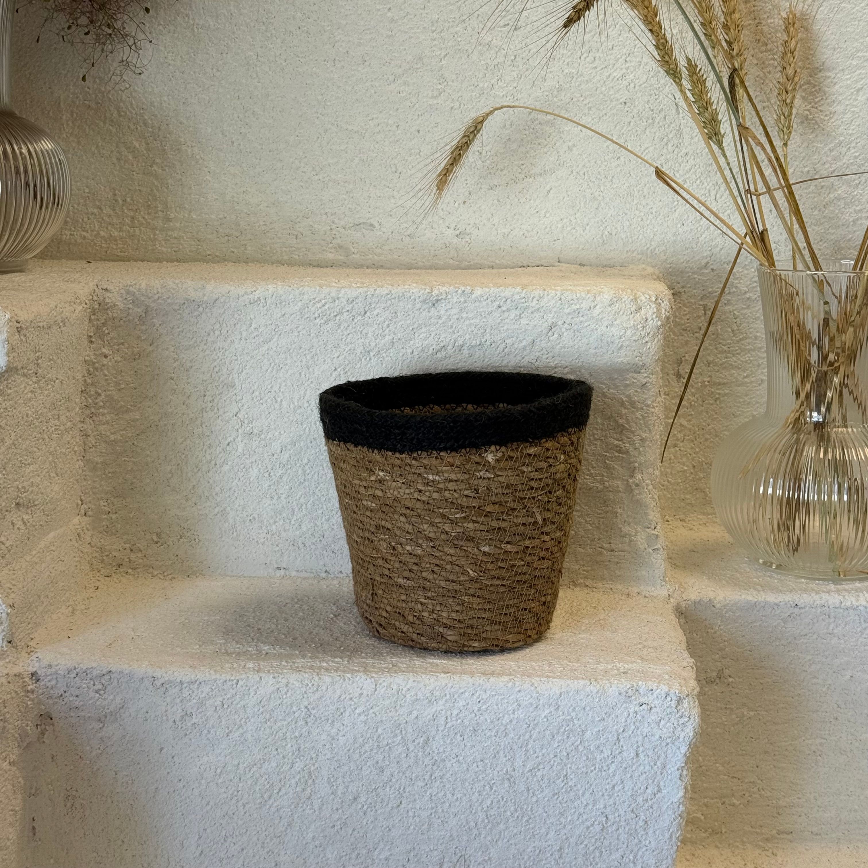 Sever Hasır Sepet Saksı Siyah Çizgili 15x15 cm 