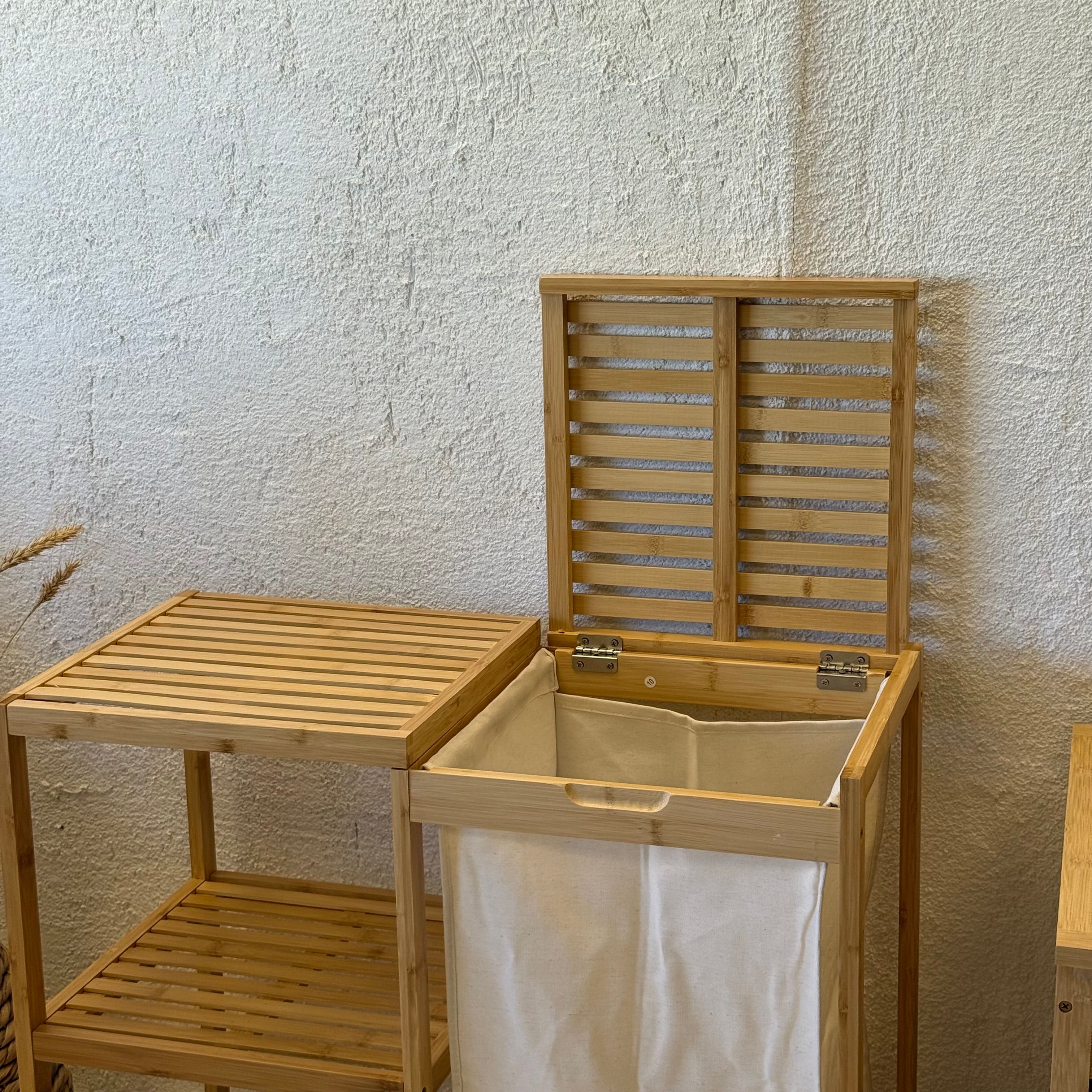 Bambu Dolap ve Kirli Çamaşır Sepeti 68x33x65 cm 