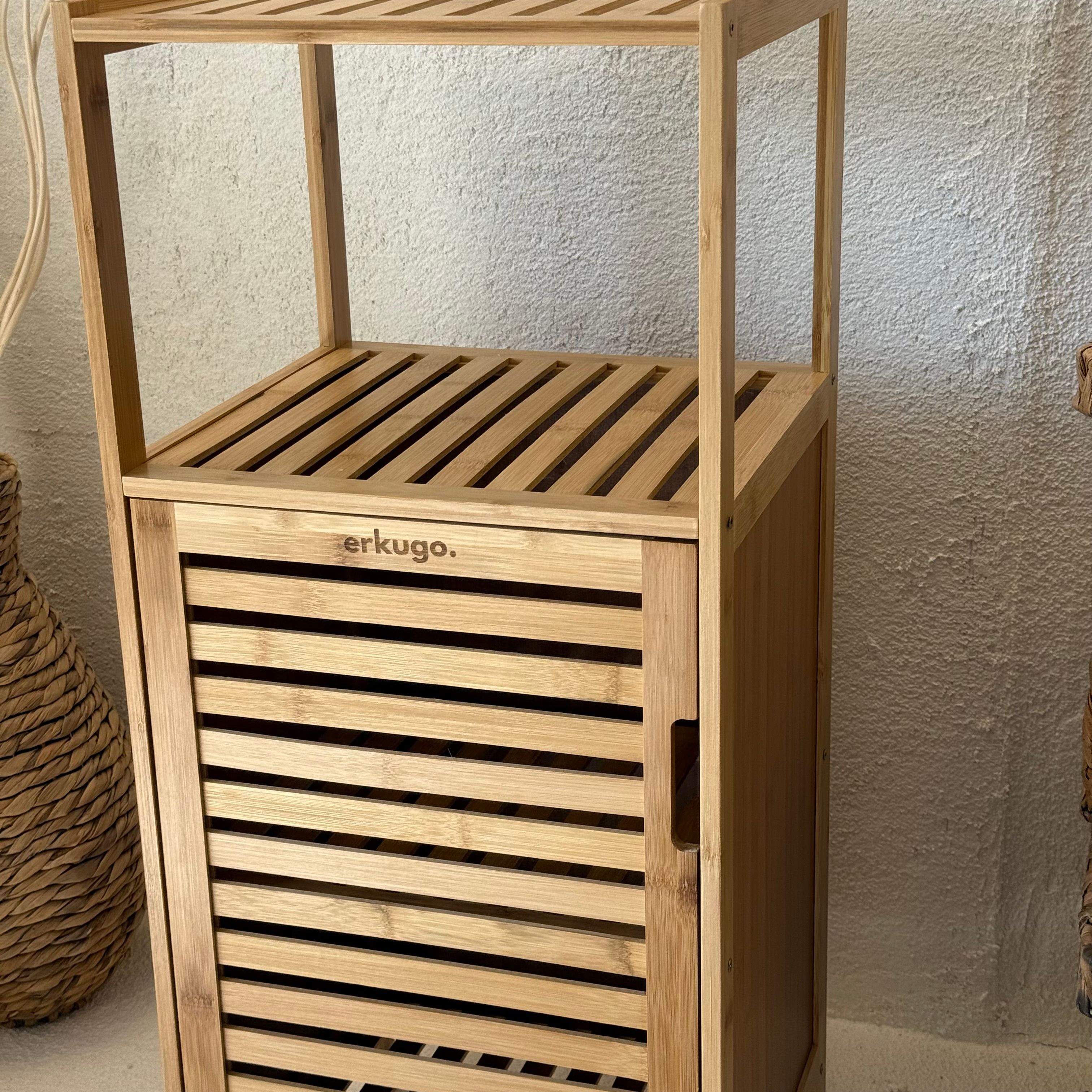 Erko Bambu Kapaklı 2 Katlı Raf Banyo Dolabı 86x36x30 cm 