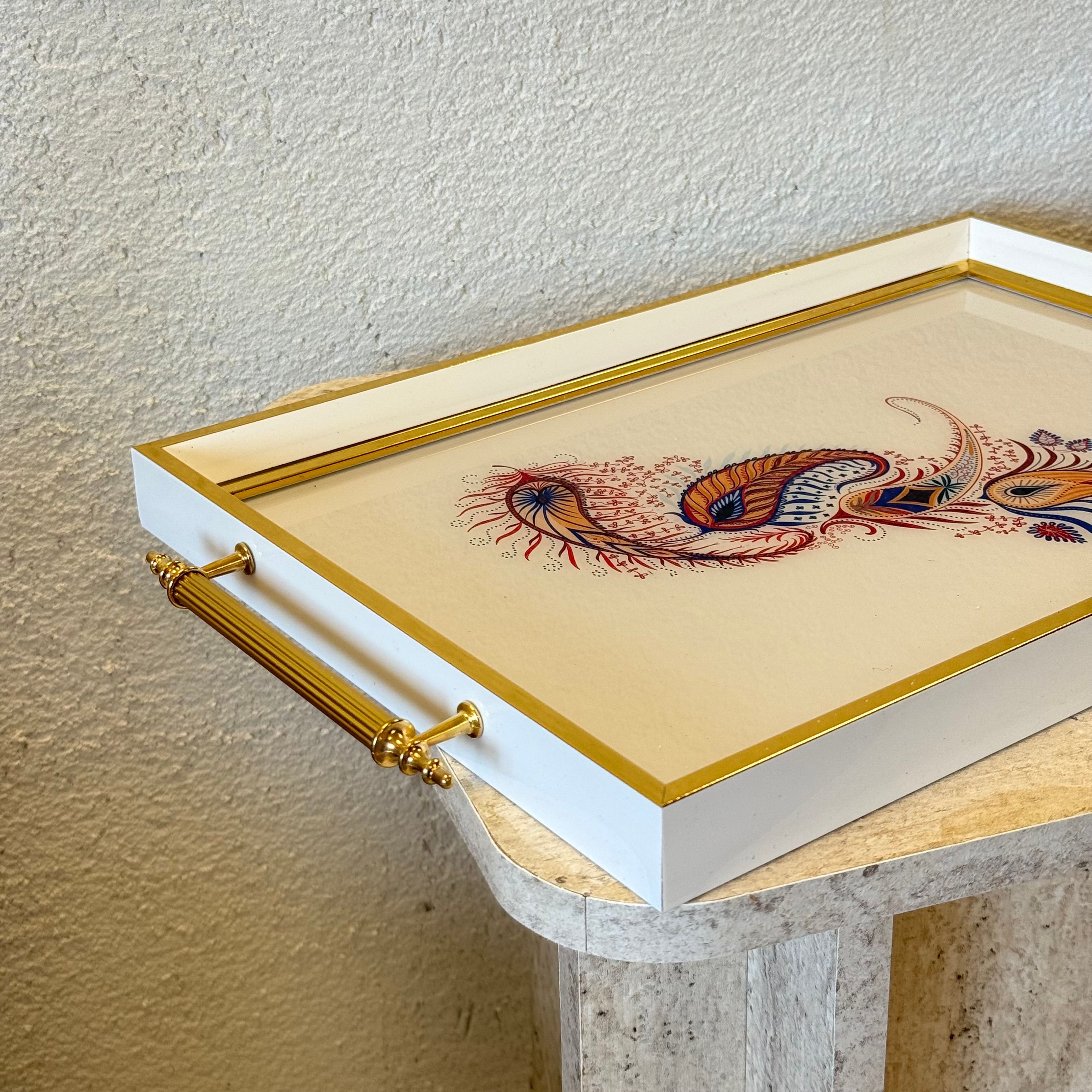 Sofya Büyük Boy Lüks Gold Detaylı Tepsi Beyaz 48x29 cm 
