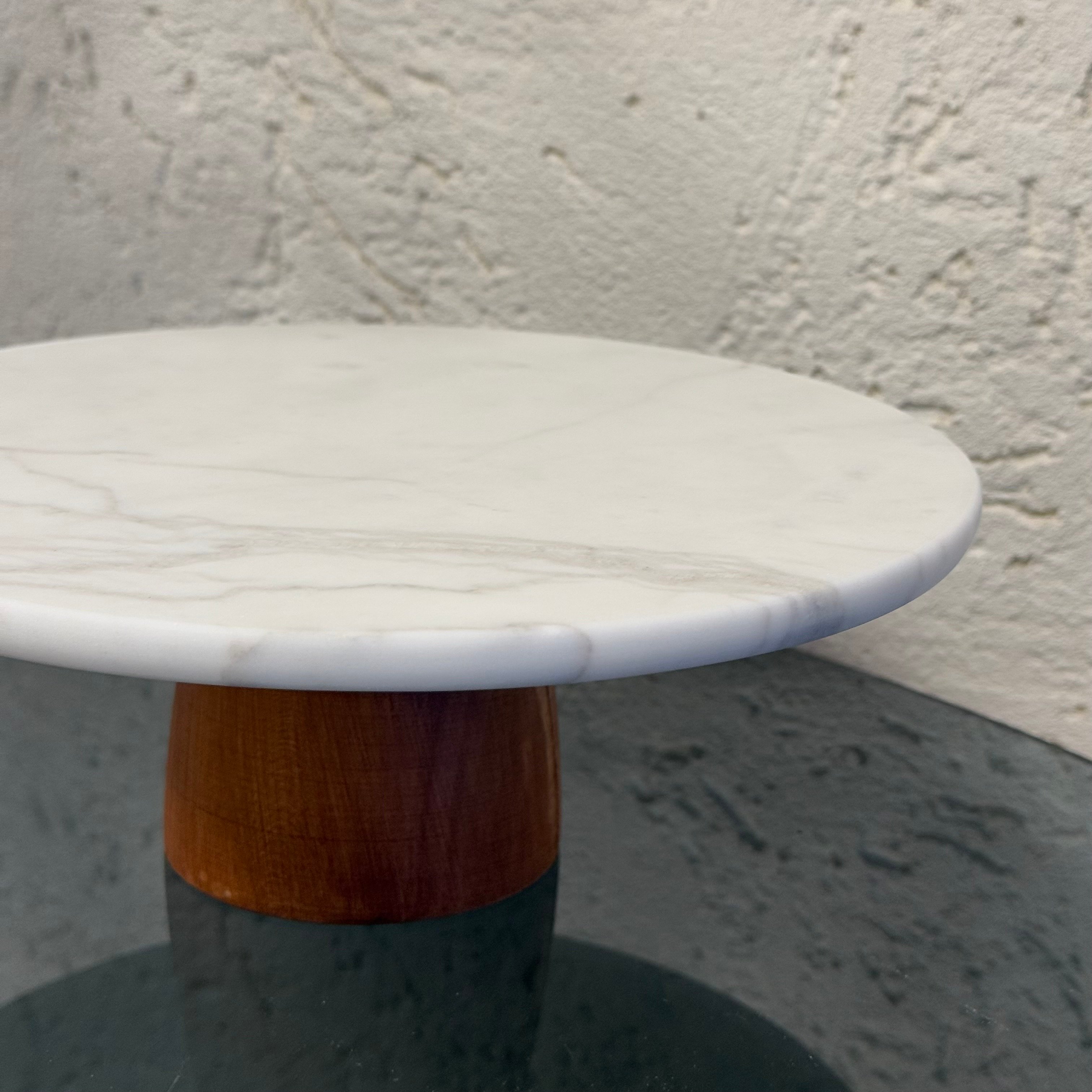 Saf Beyaz Mermer Kek Standı Sunumluk Naturel Ayak 25 x 25 x 9 cm 