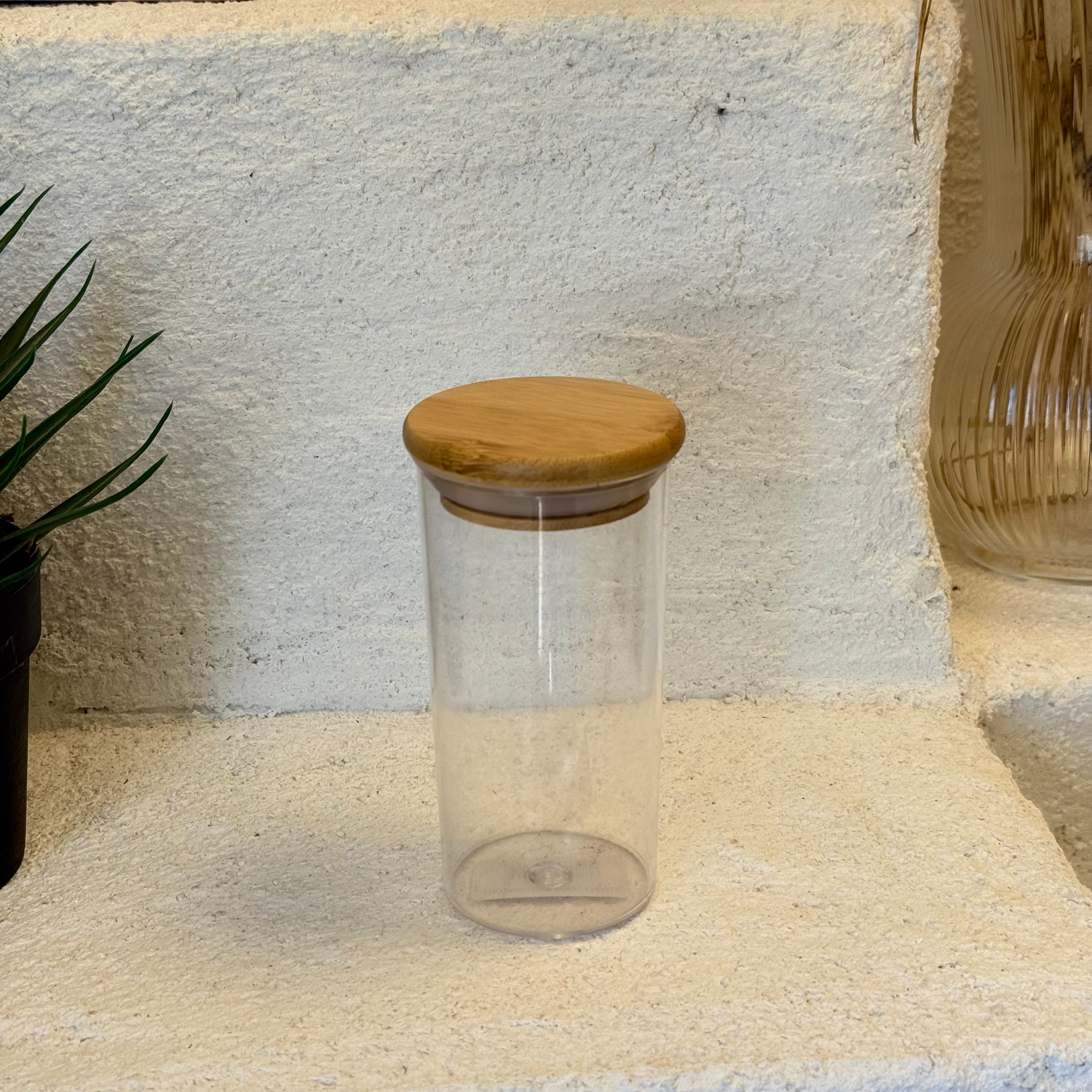 Mini Bambu Kapaklı Silindir Baharatlık Mika 12,5x6,5 cm 