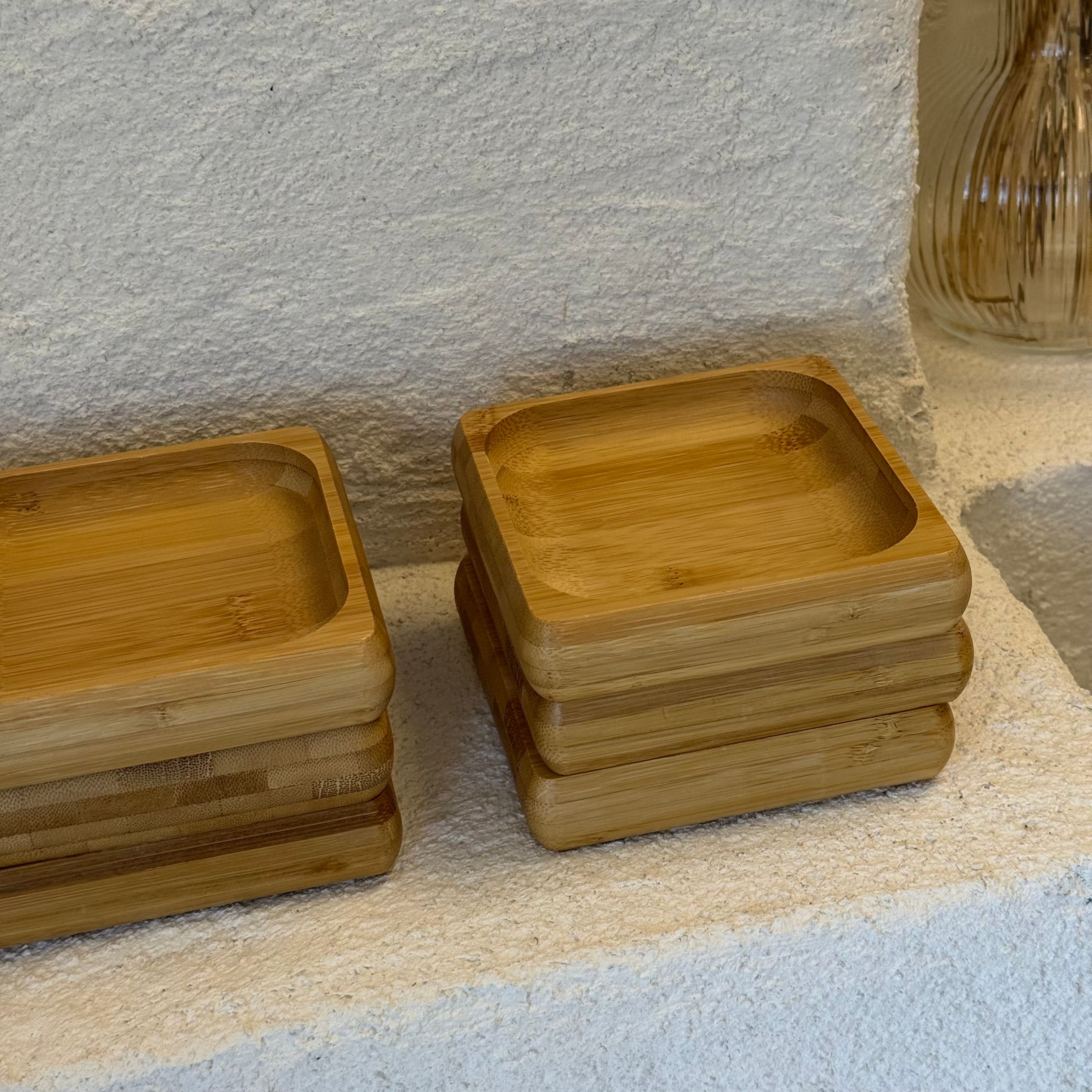  Eva Bambu Kare Çerezlik Kahvaltılık Seti 12x12x2,5 cm 6 adet (SÜPER FİYAT)