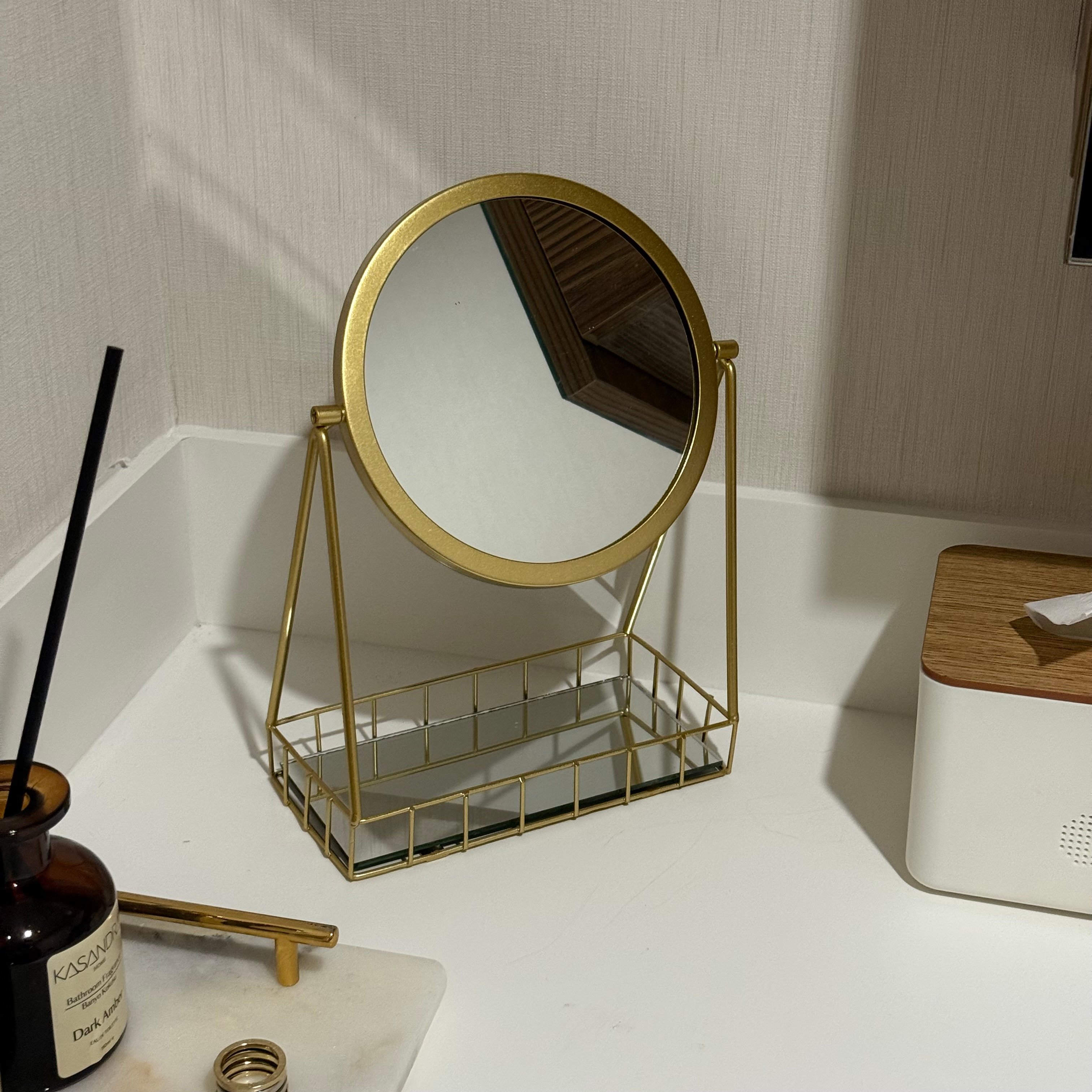 Leona Masa Üstü Yuvarlak Ayna Gold 