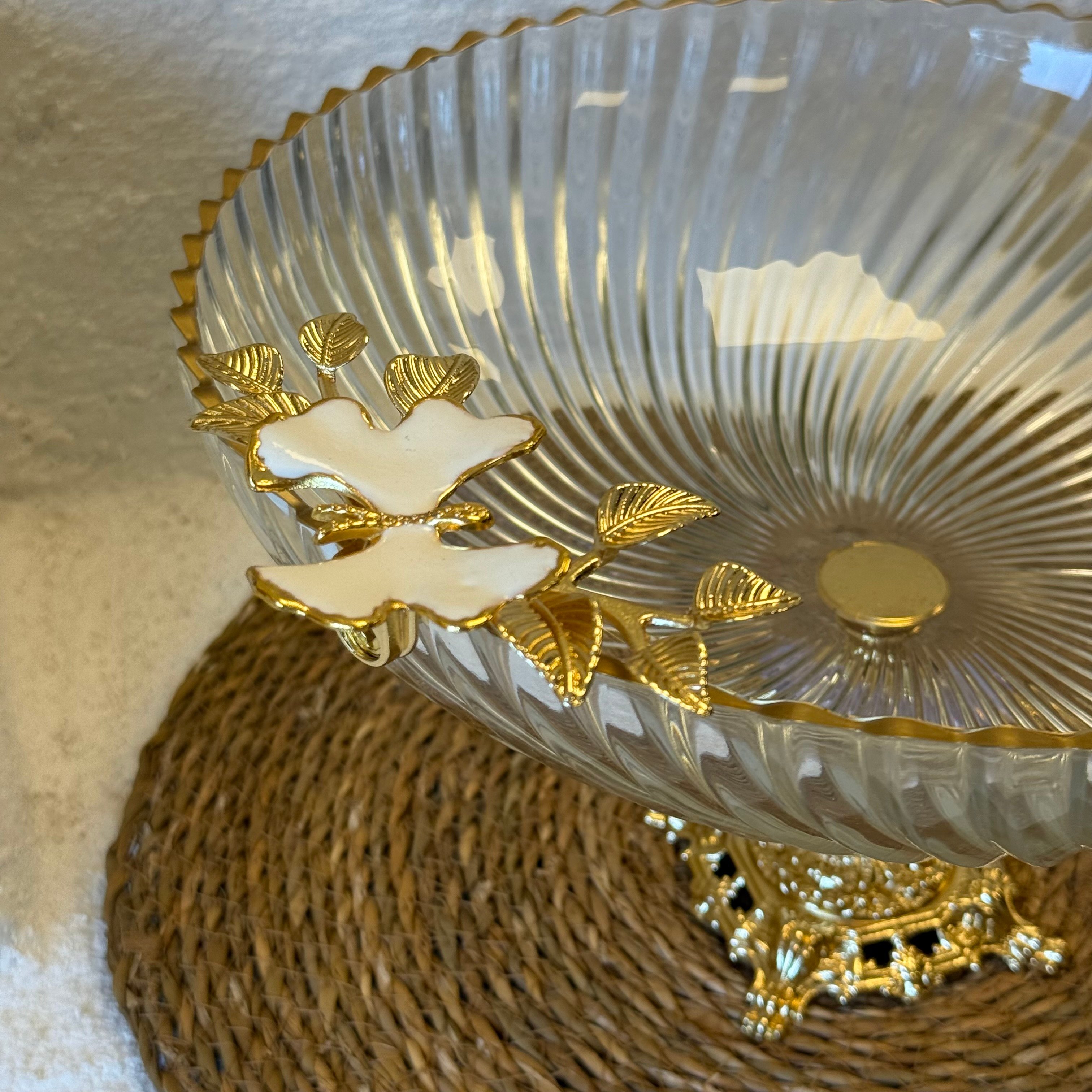 Tropik Gold Ayaklı Cam Salata Kase Sunumluk 29x29x17 cm (2380)