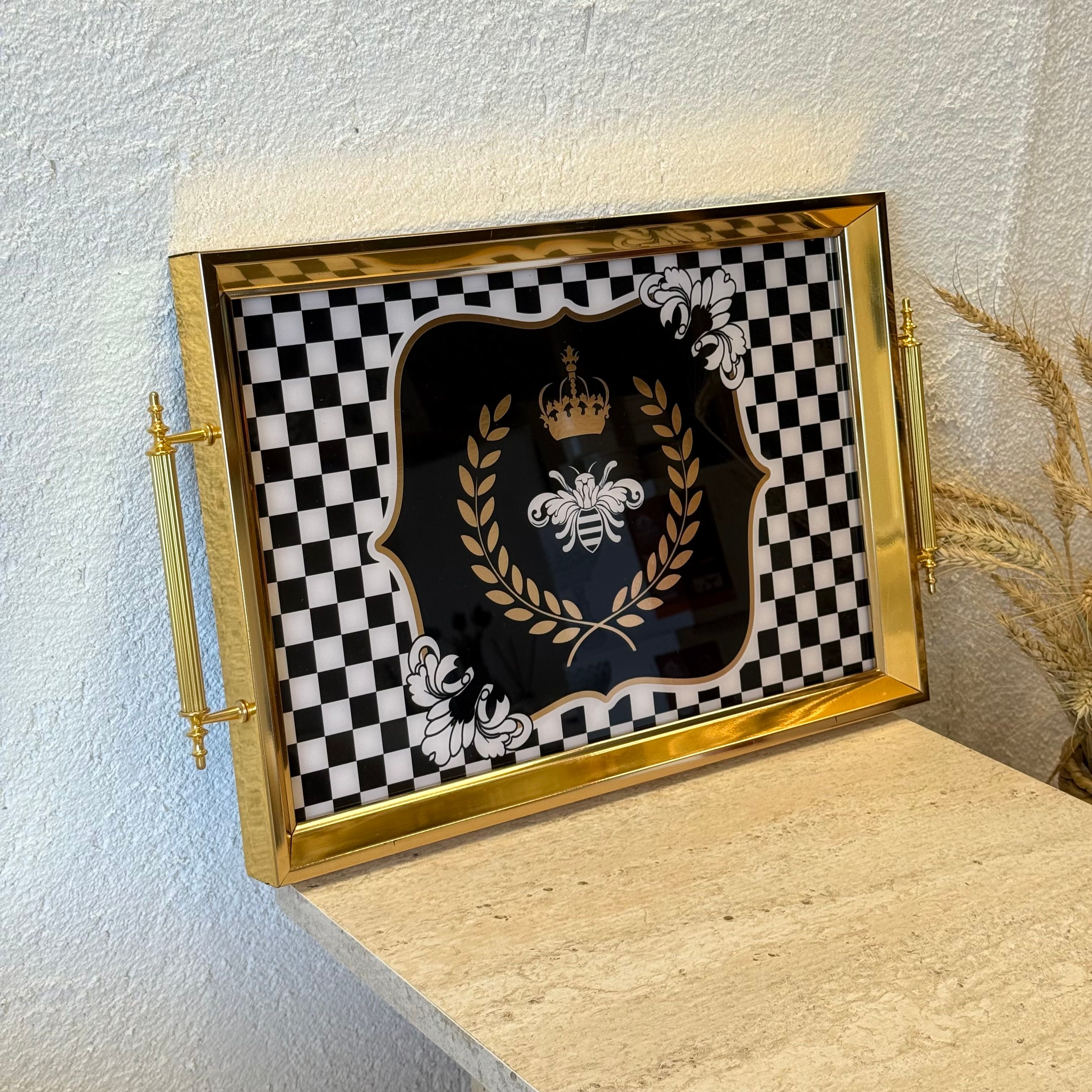 Dama Büyük Boy Lüks Gold Detaylı Tepsi Beyaz 48x29 cm 