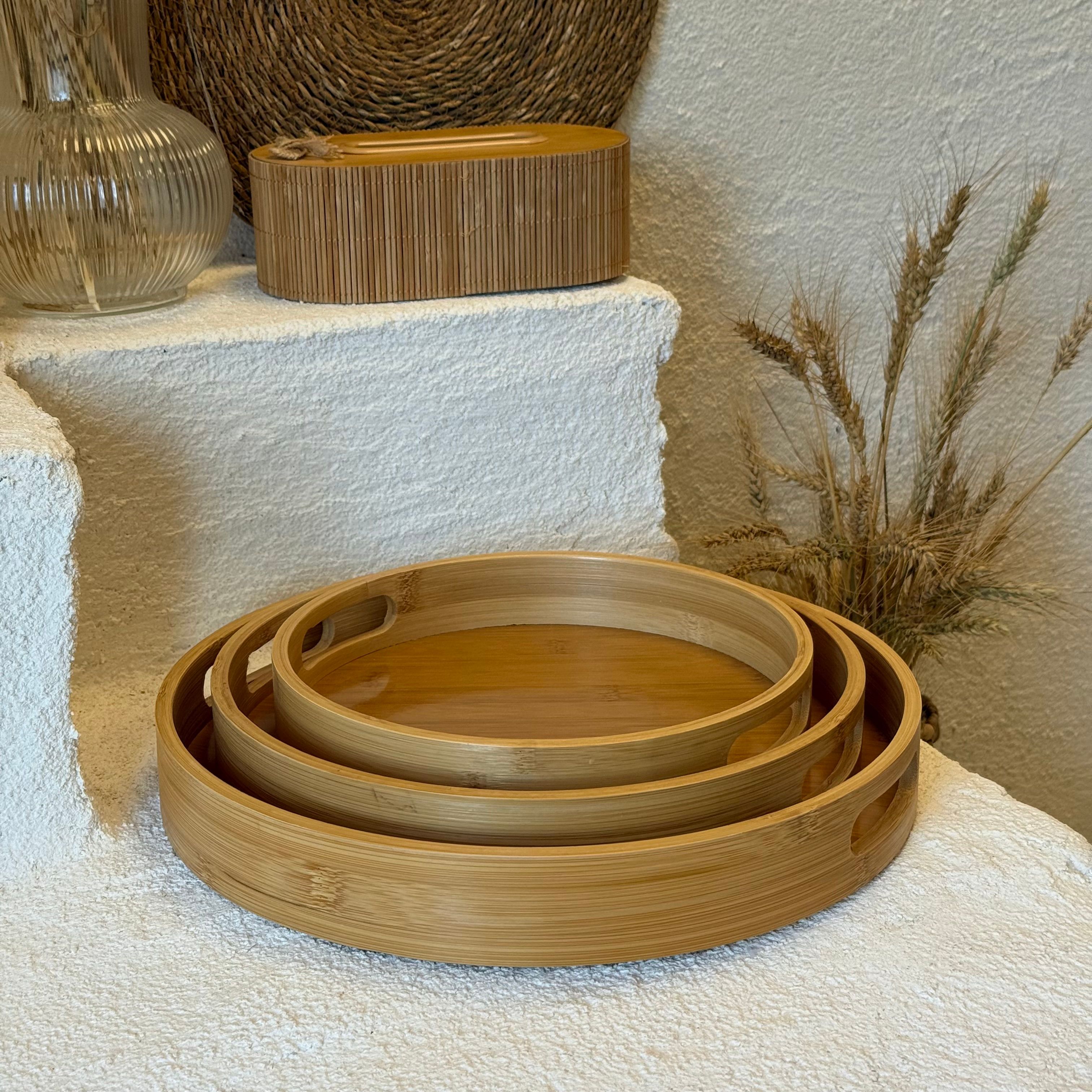 Lavin 3 Boy Bambu Yuvarlak Tepsi Set ( İyi Fiyat)