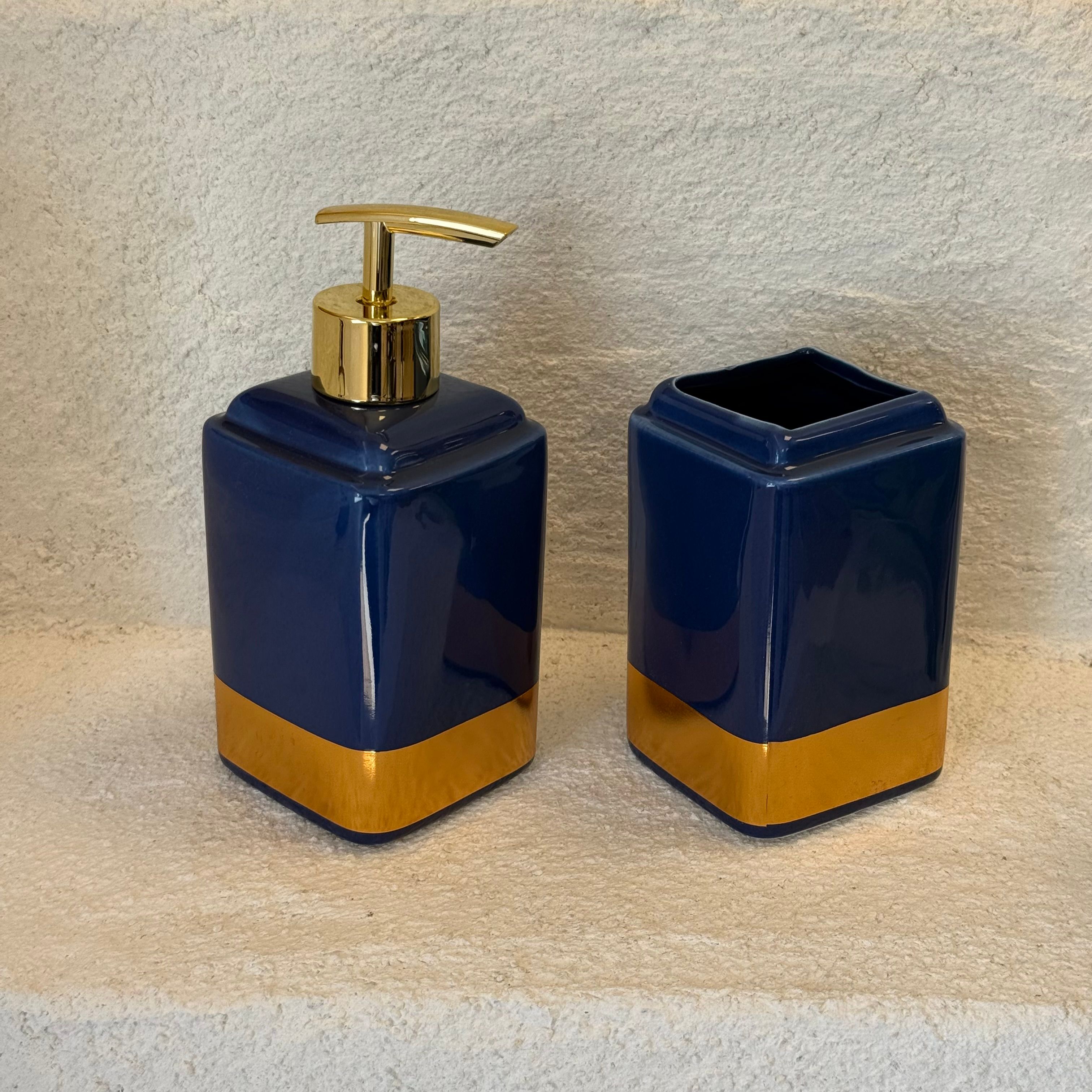 Lina Porselen Banyo Seti Mavi-Gold 