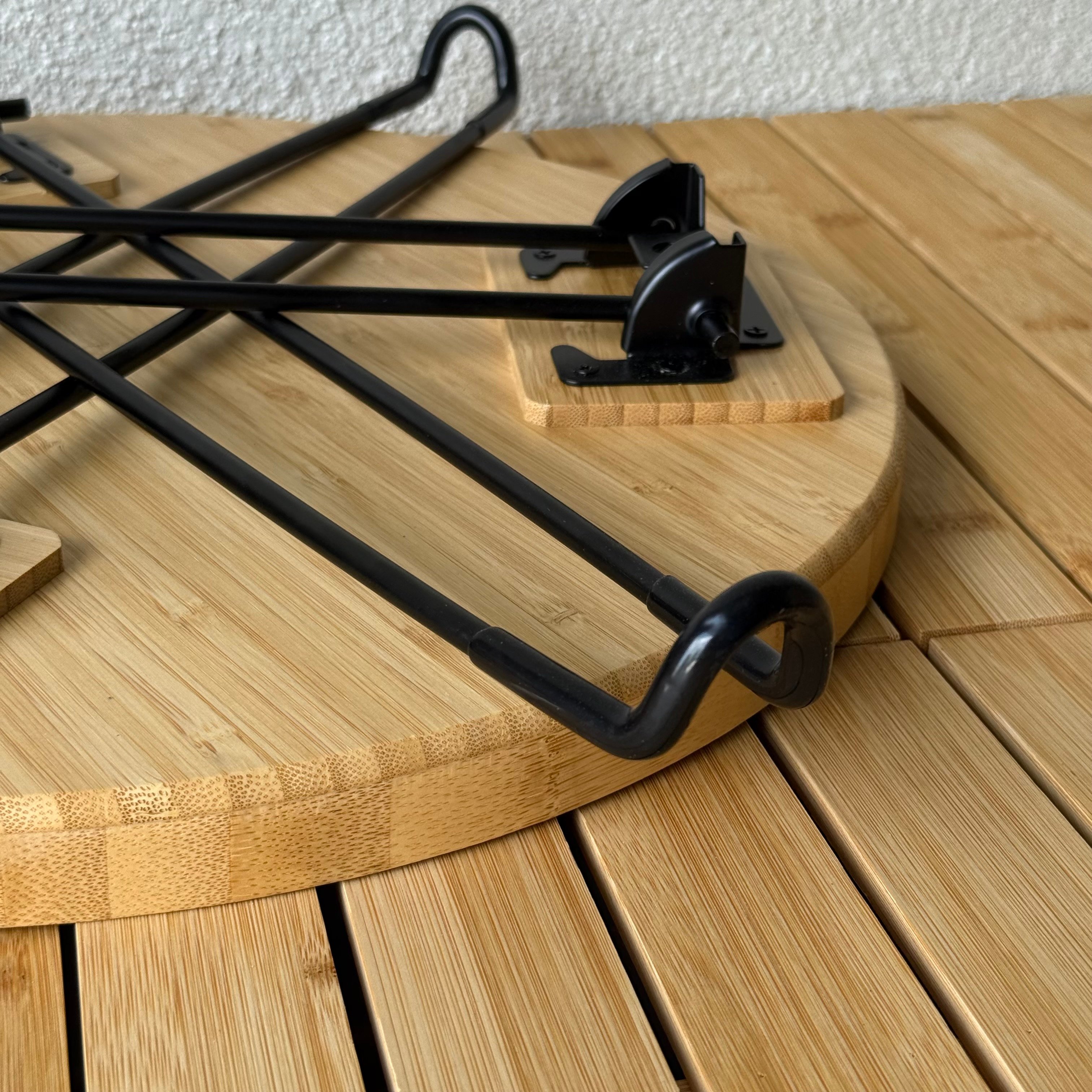 Morena Yuvarlak Metal Ayaklı Katlanır Bambu Sehpa 45x45x46 CM