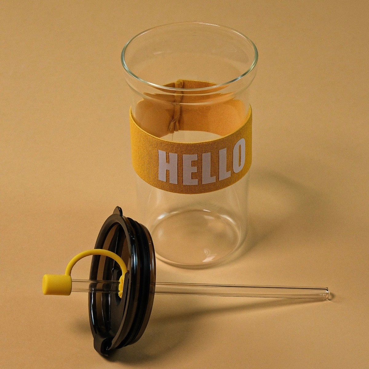 Hello Pipetli Borosilikat Cam Bardağı Sarı 500 ML 