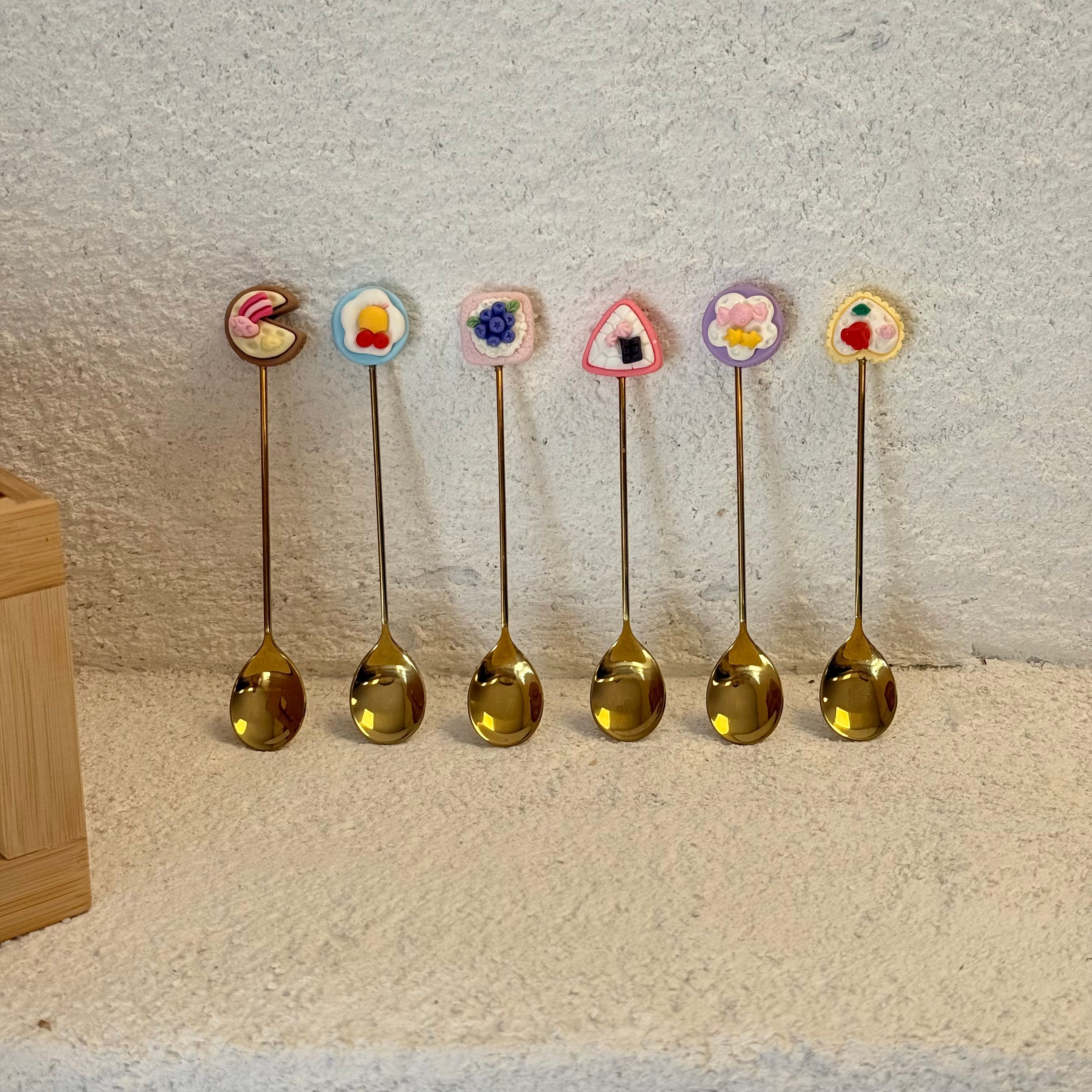 Pasta Figürlü 6 Lı Tatlı Kaşık Gold 14 cm