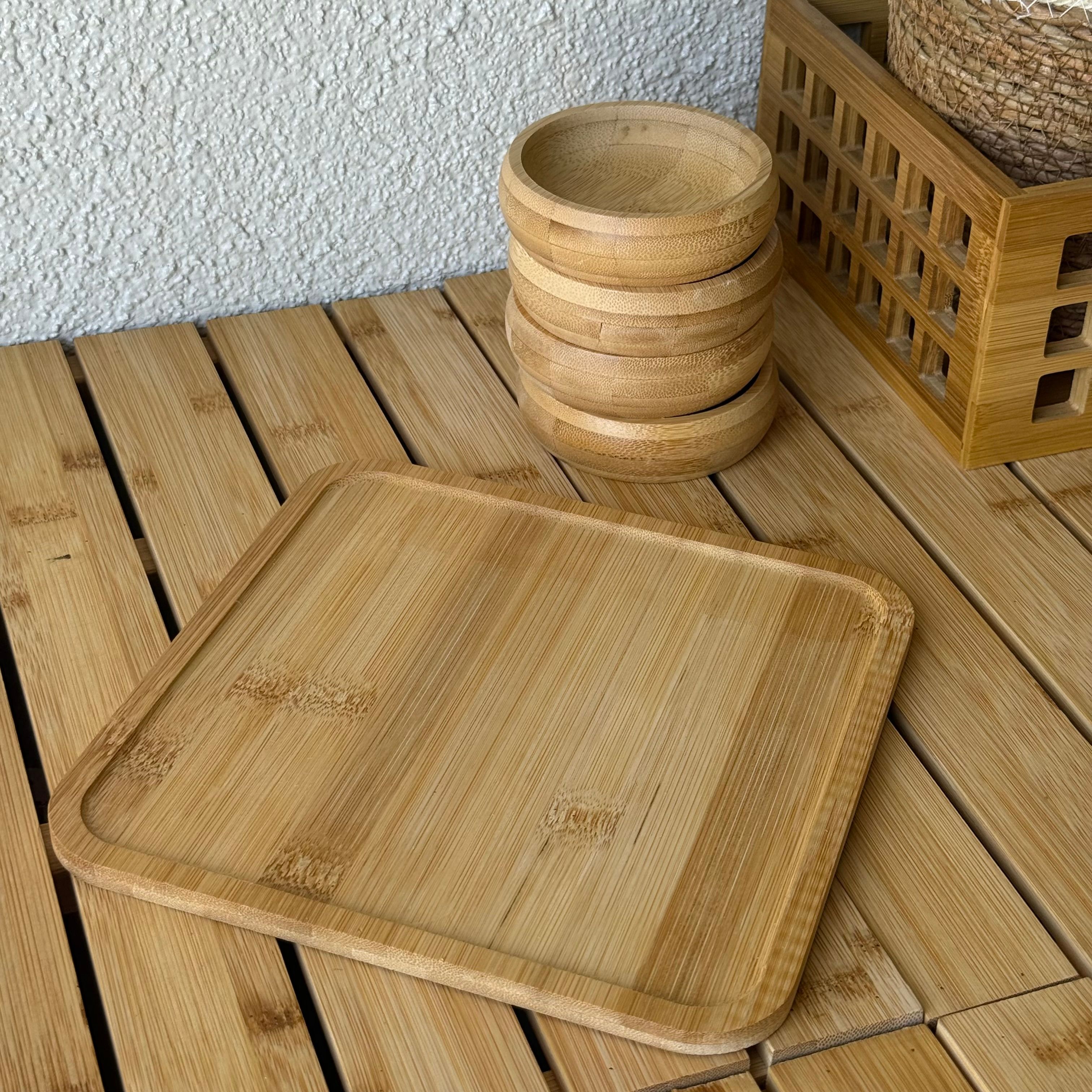 Roman Yuvarlak Bambu Standlı Çerezlik Seti (KOD:9081)