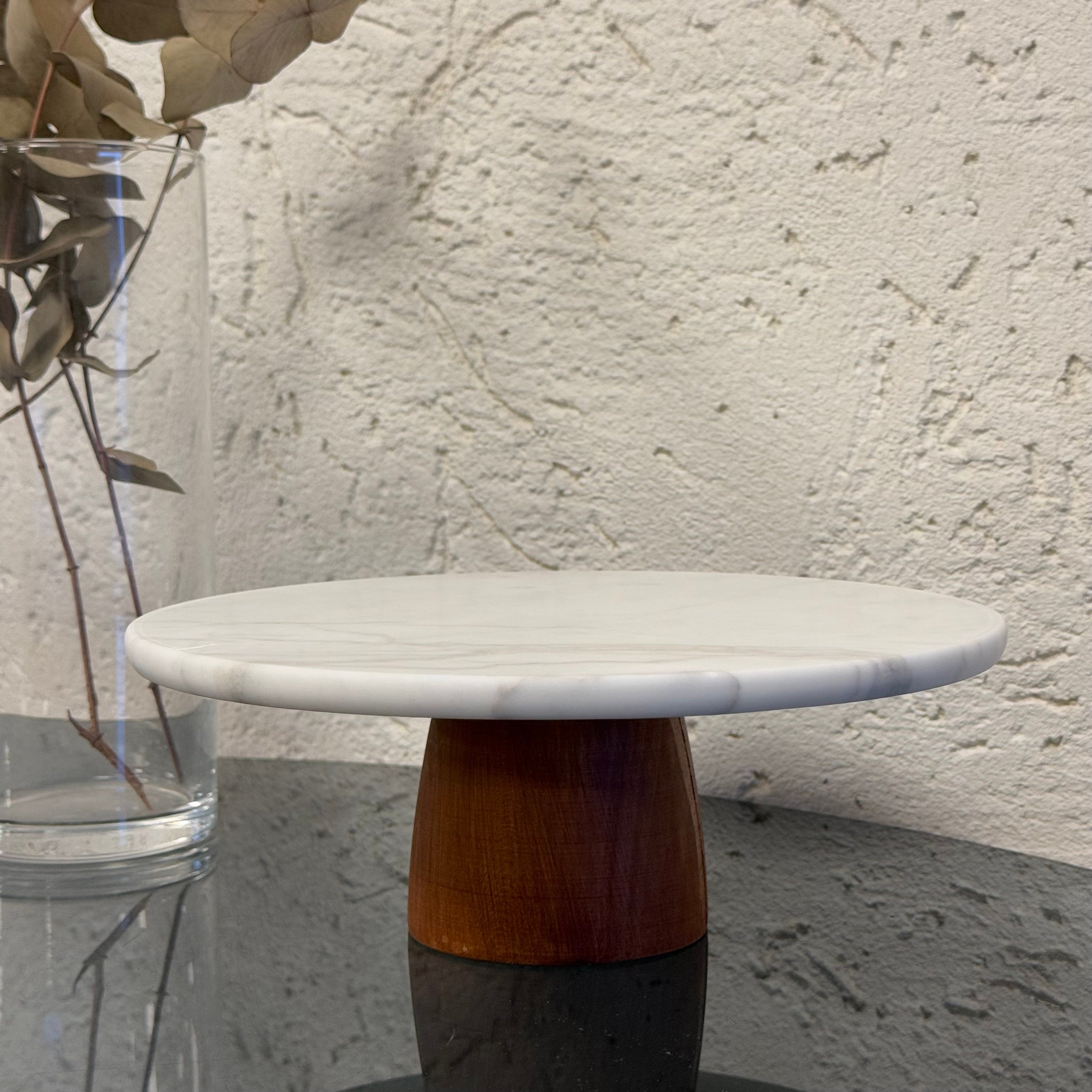Saf Beyaz Mermer Kek Standı Sunumluk Naturel Ayak 25 x 25 x 9 cm 