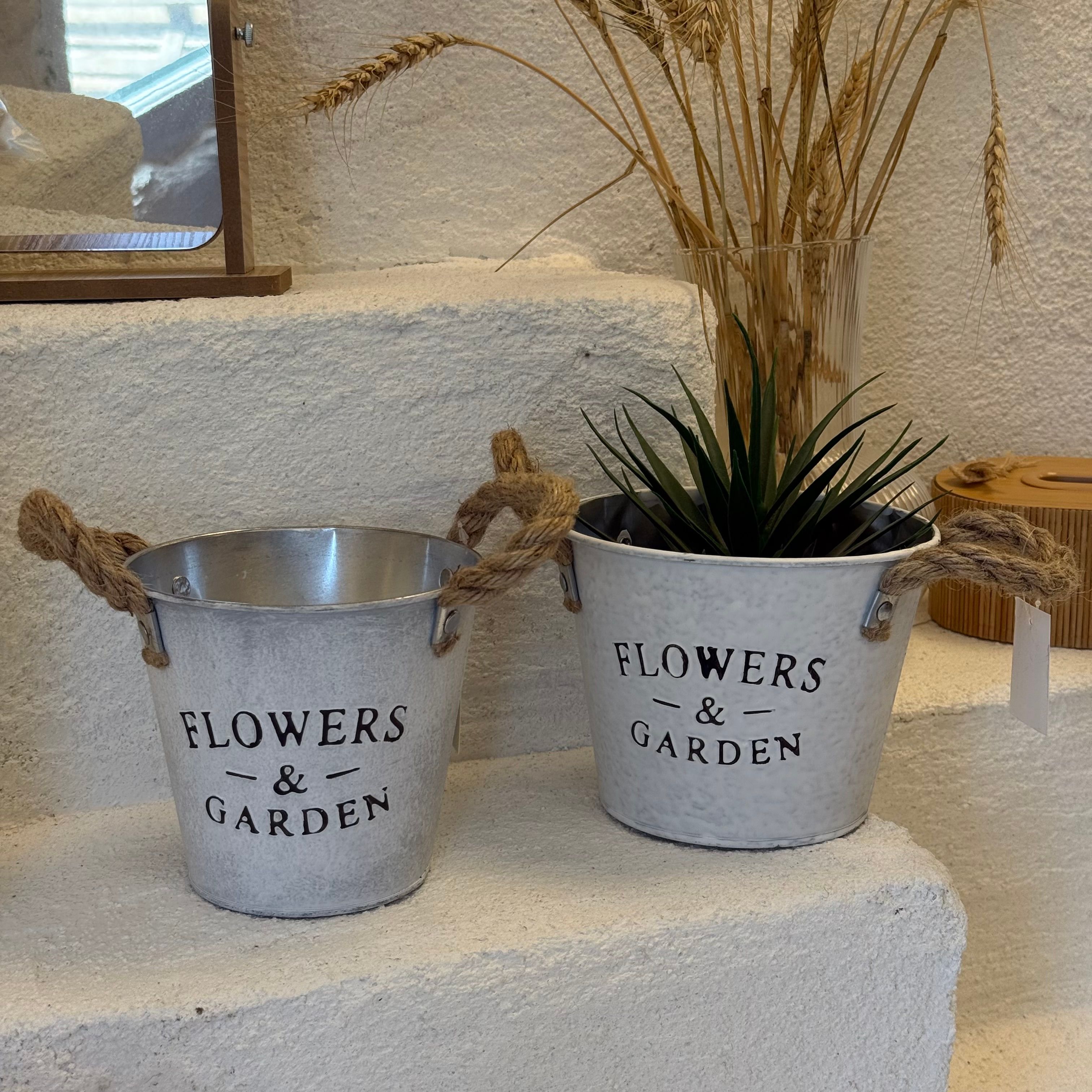 Flowers Garden İki Boy Saksı Gri 