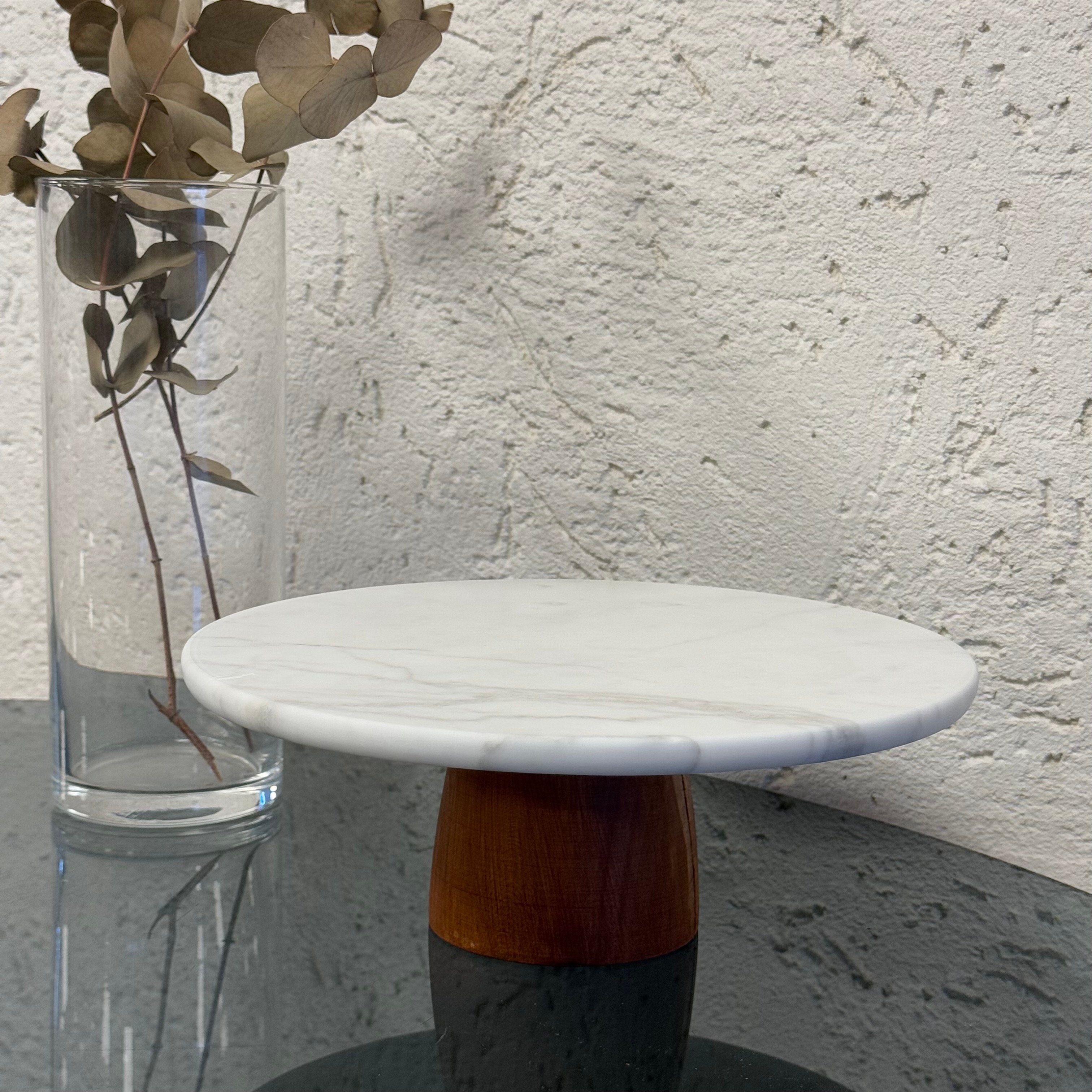 Saf Beyaz Mermer Kek Standı Sunumluk Naturel Ayak 25 x 25 x 9 cm 