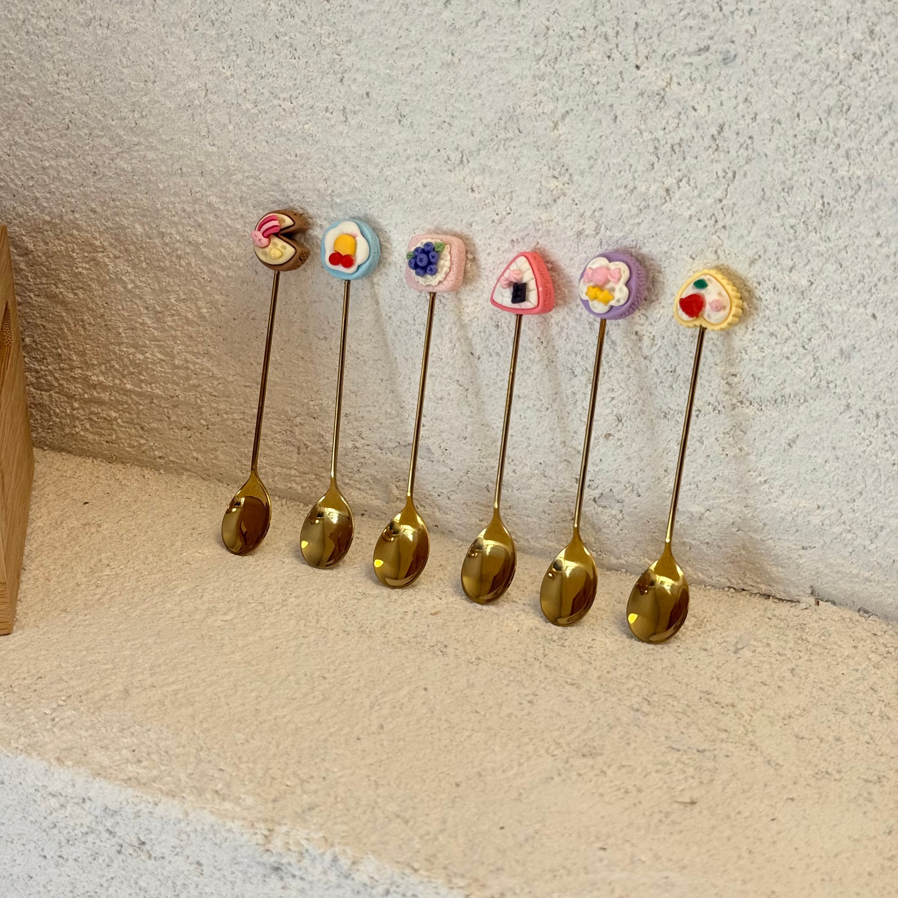 Pasta Figürlü 6 Lı Tatlı Kaşık Gold 14 cm