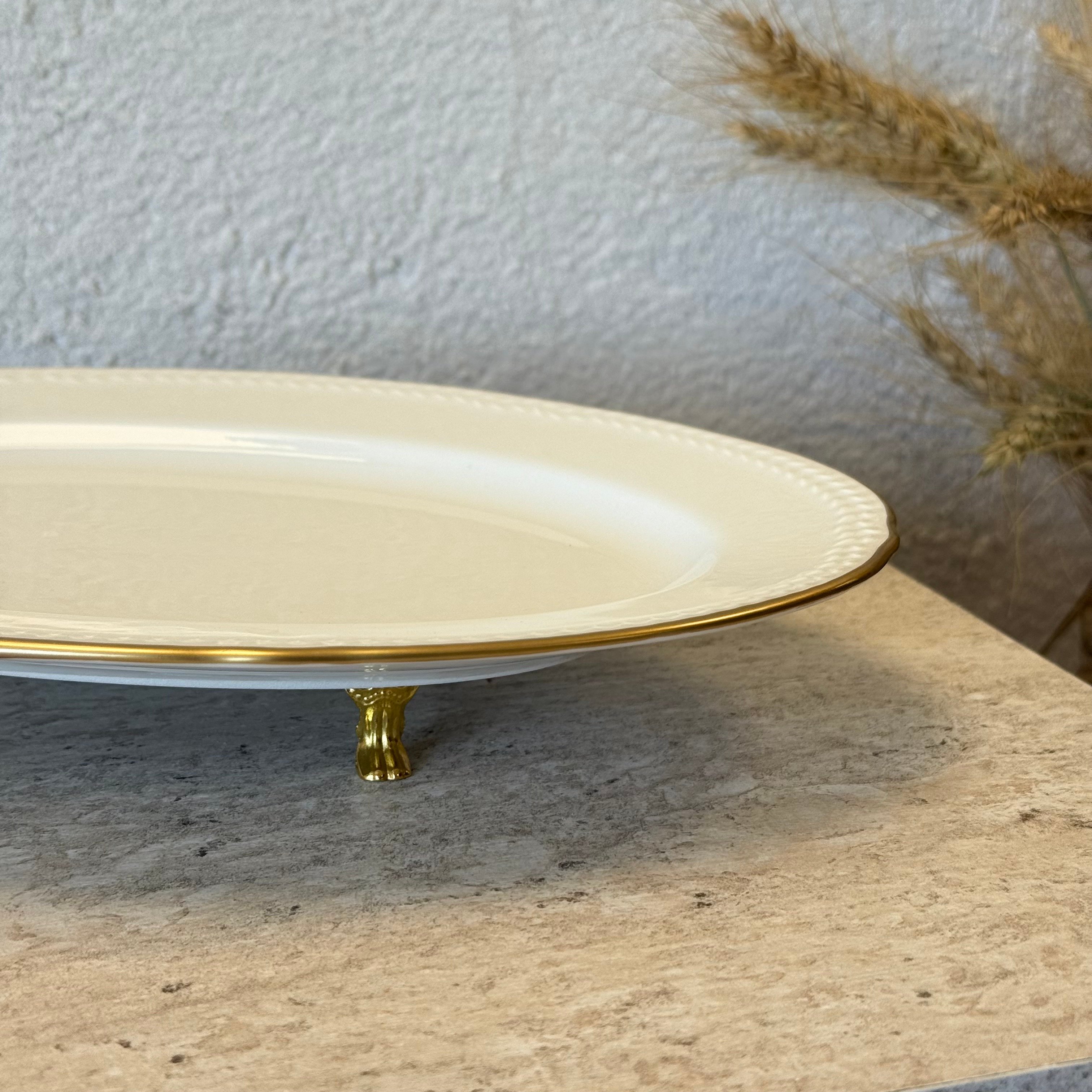 Firuze Gold Yaldızlı Porselen Oval Ayaklı Kayık  30x21x4 cm (3799)