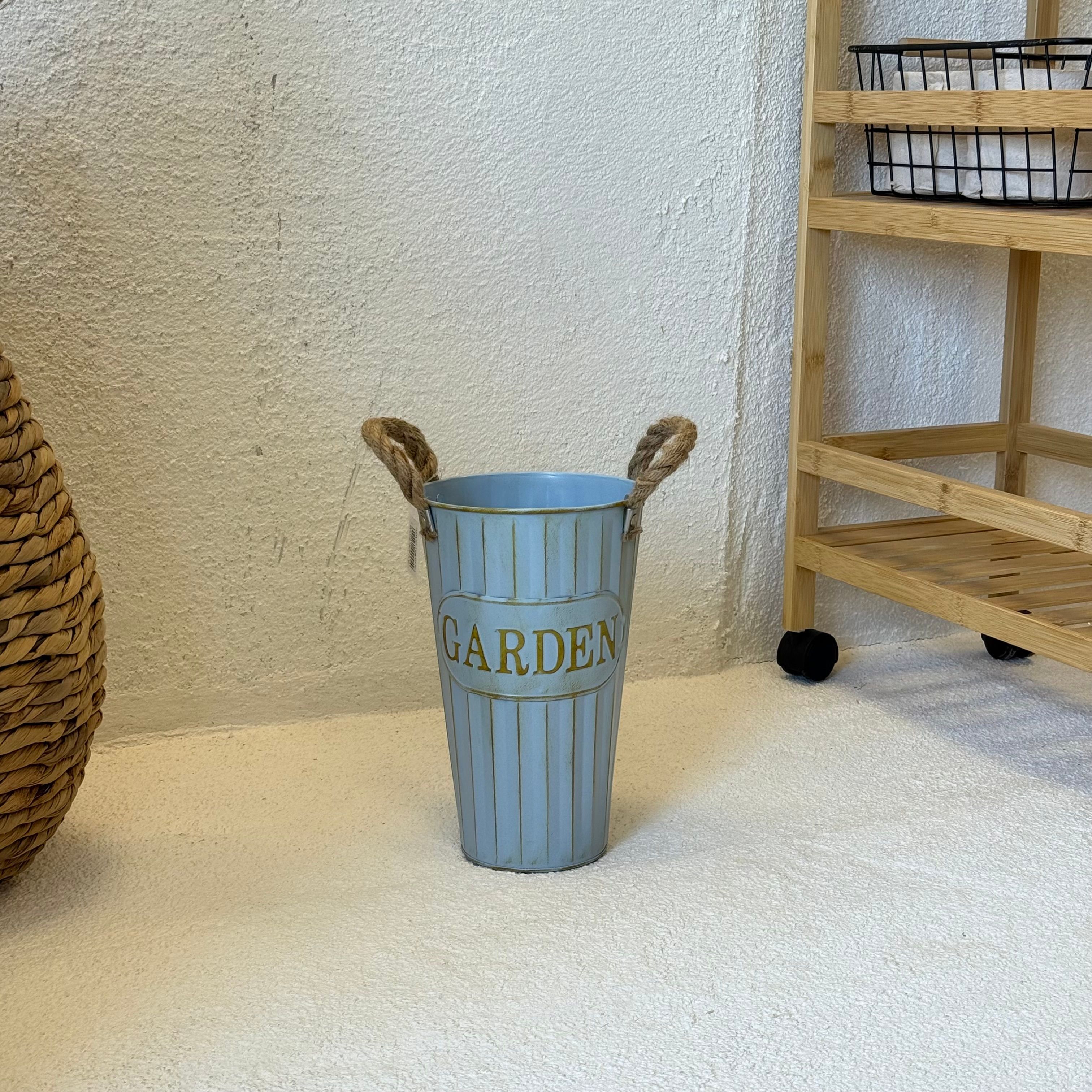Garden Orta Boy Metal Vazo Mavi 25 cm 