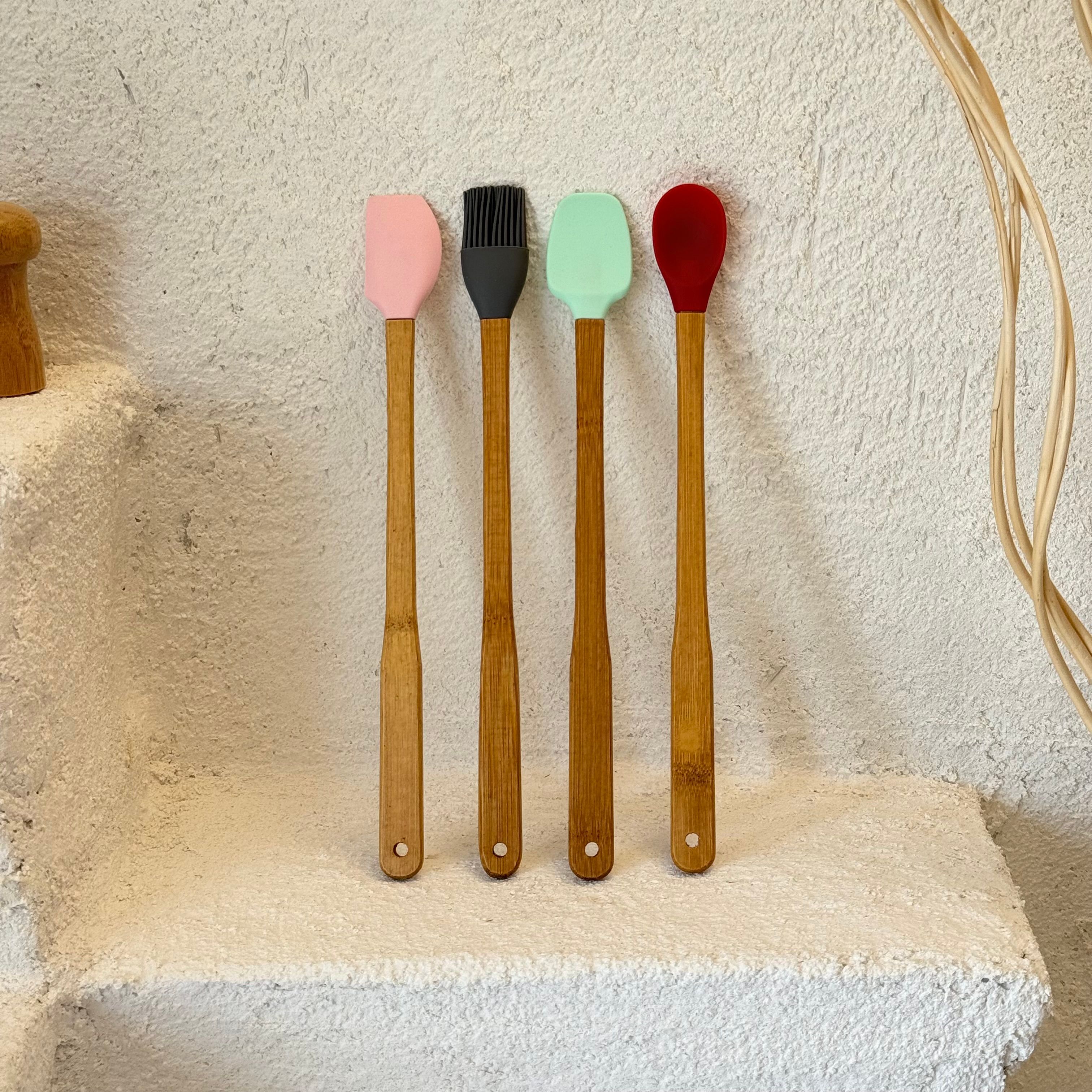 Roberto 4 Lü Bambu Saplı Uzun Silikon Spatula Seti 30 CM 