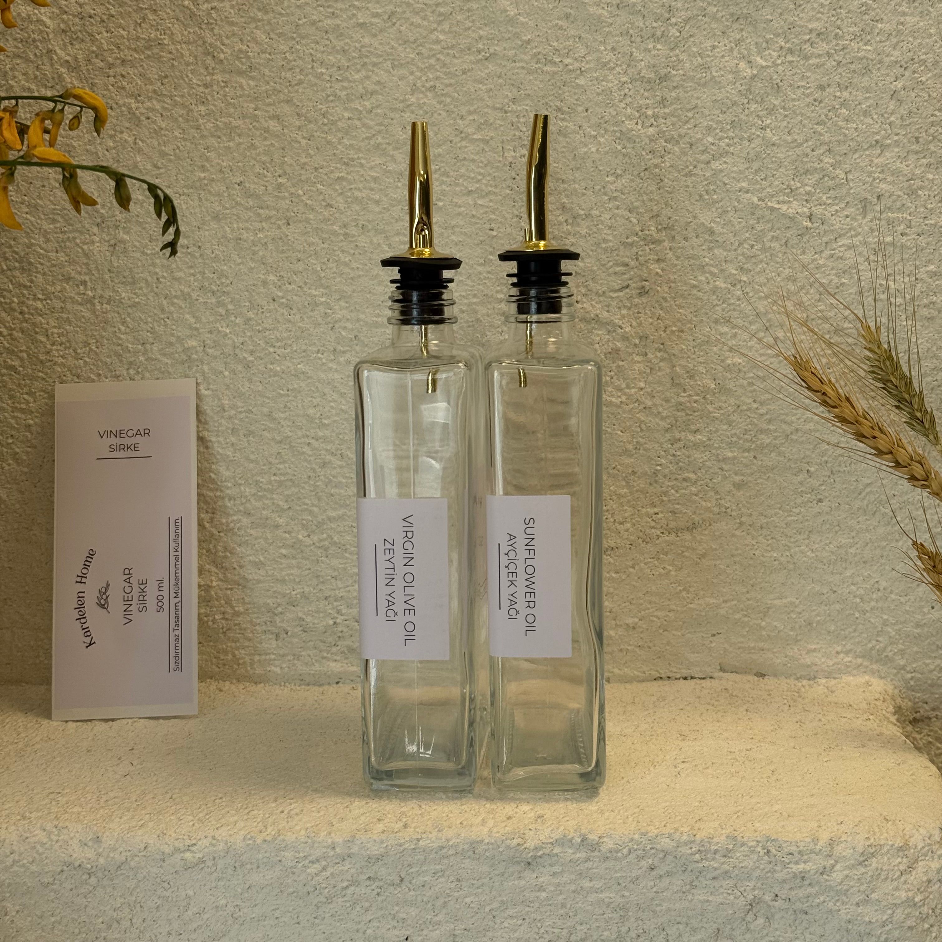 Florvia Dikdörtgen Cam Yağlık İkili Set 500 ml Stiker Hediyeli 