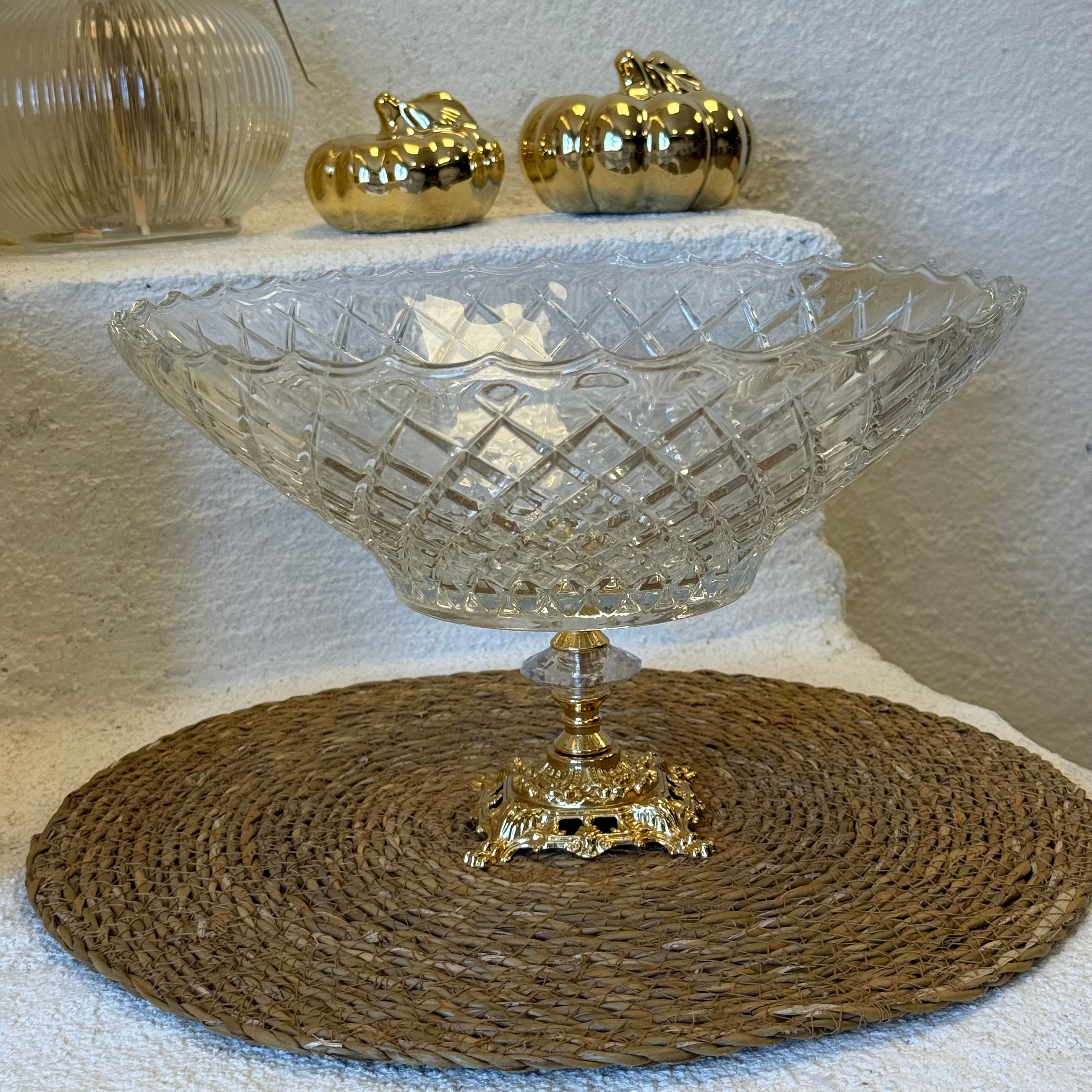 Hanedan Gold Ayaklı Cam Kase 29x29x18 cm (2721)