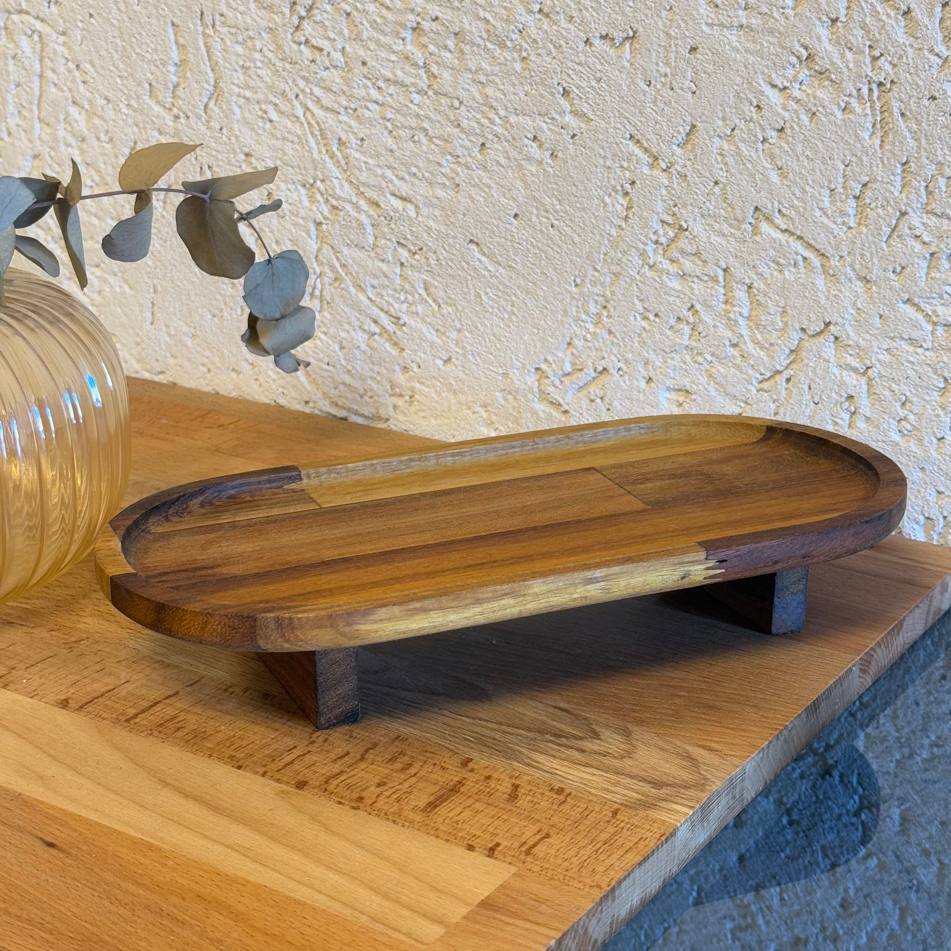 İroko Küçük Boy Ahşap Oval Stand Sunumluk 33,5 x 16 x 6 cm 