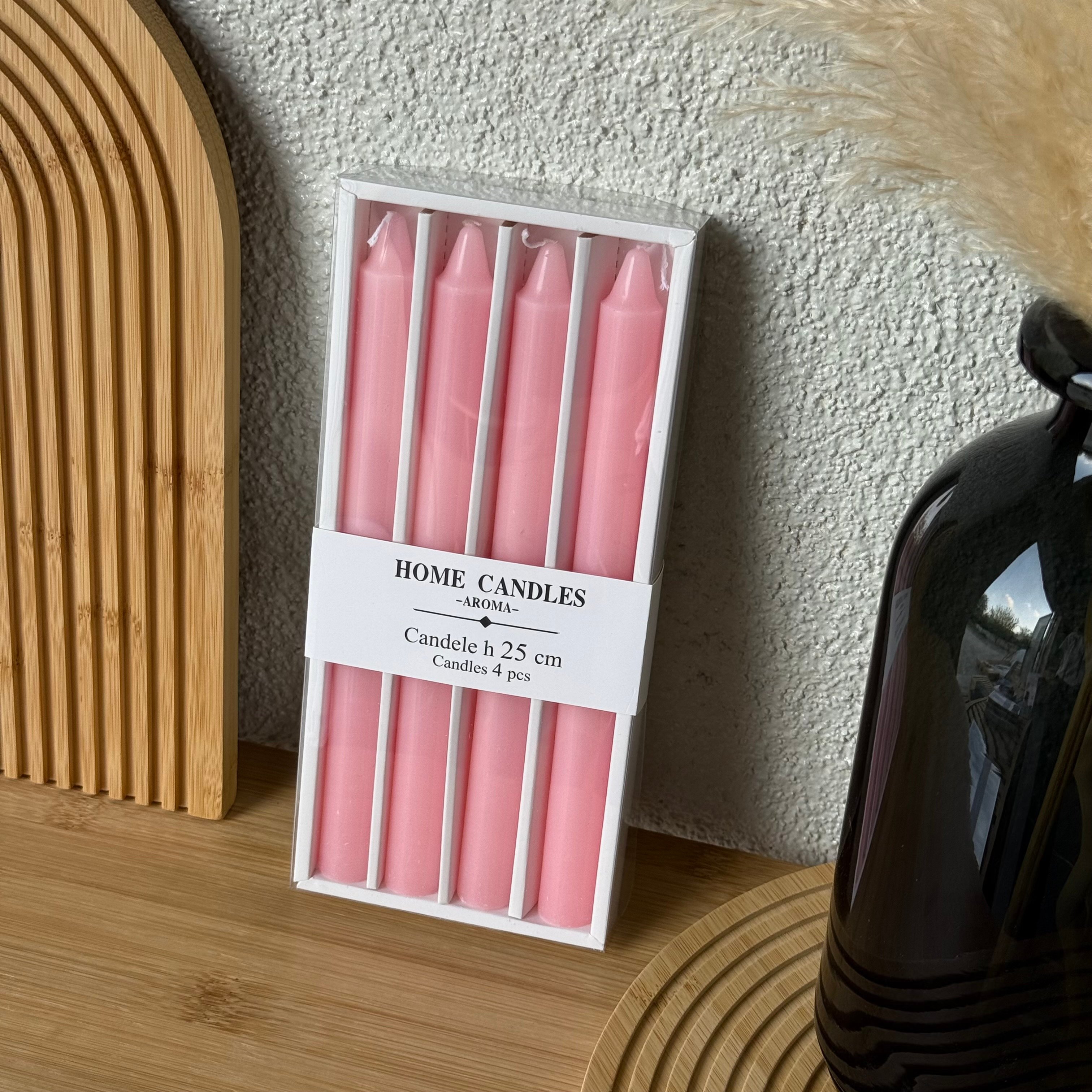Home Candle 4 Lü Uzun Şamdan Mum Seti Pembe