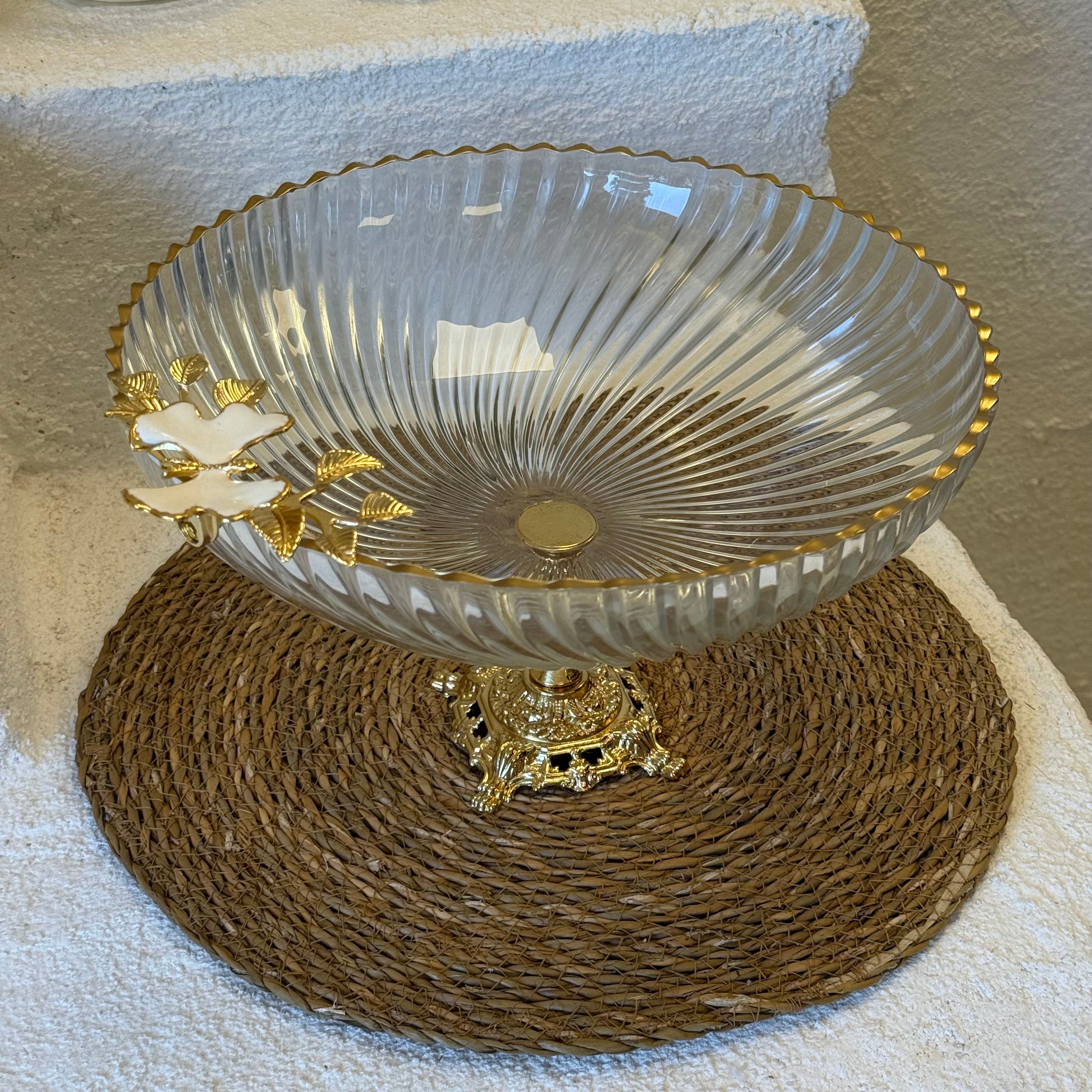 Tropik Gold Ayaklı Cam Salata Kase Sunumluk 29x29x17 cm (2380)