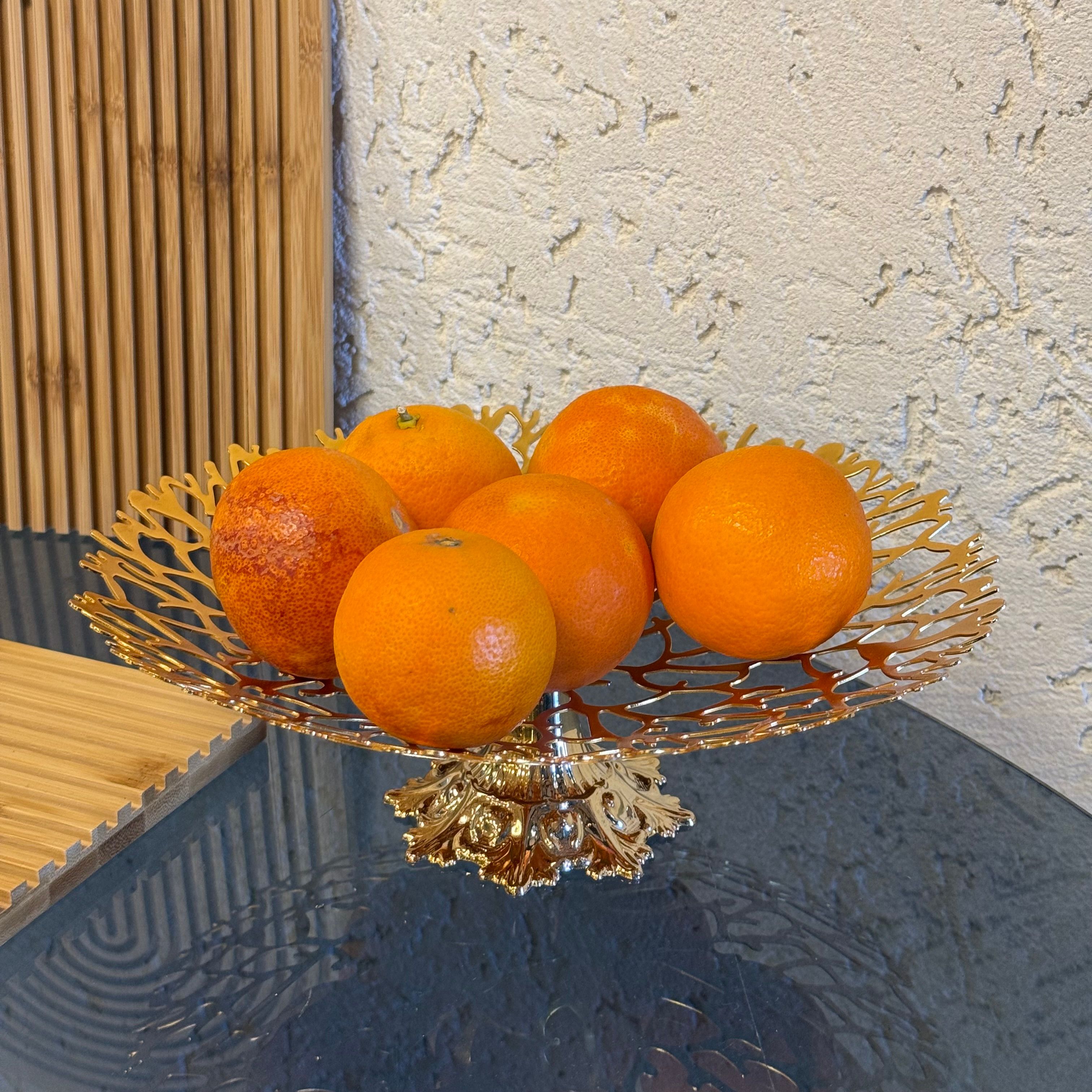 Evanev Lazer Kesim Ayaklı Meyvelik Gold 28x28 cm 