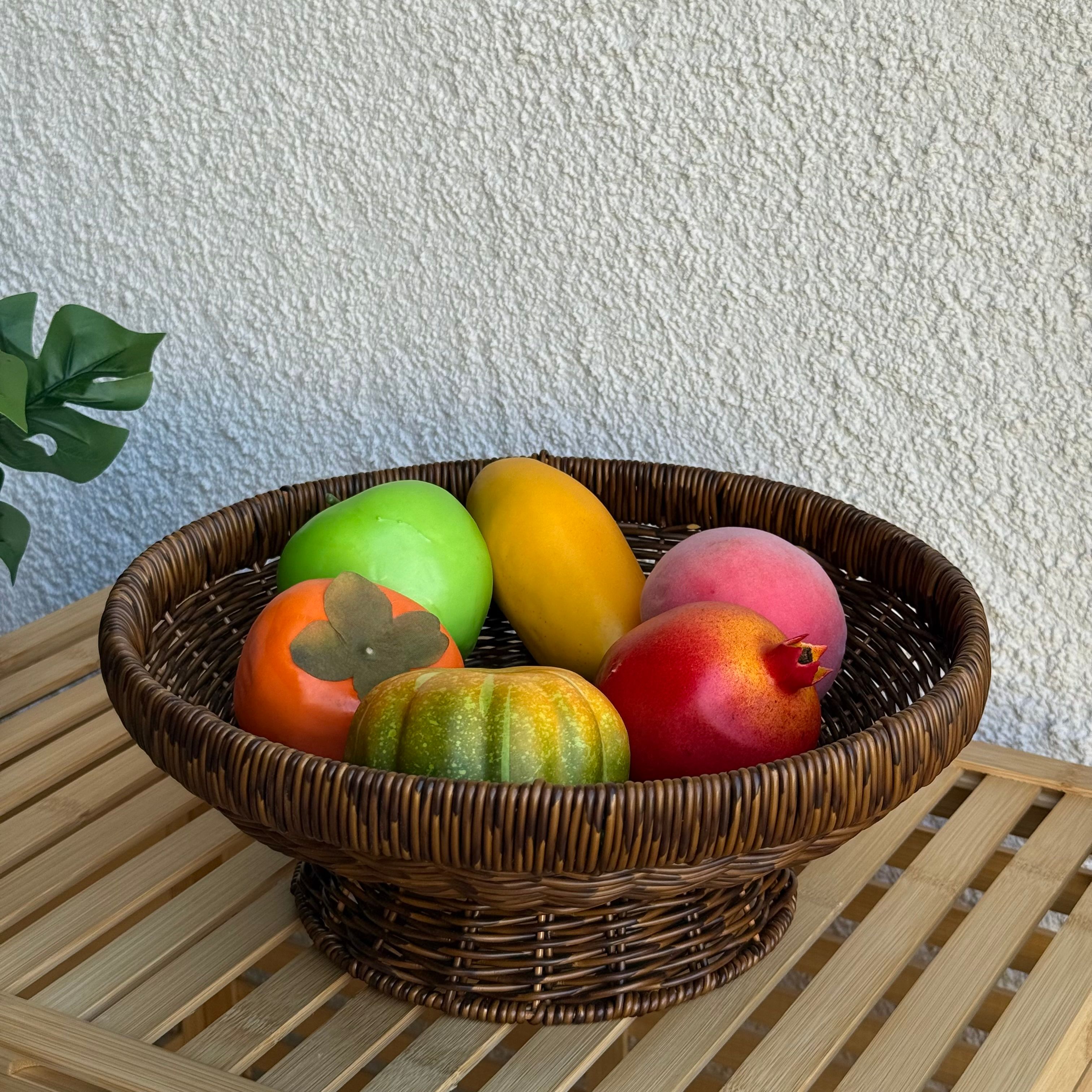 Lara Rattan Ayaklı Yuvarlak Büyük Boy Meyvelik 31 CM Kahve Rengi 